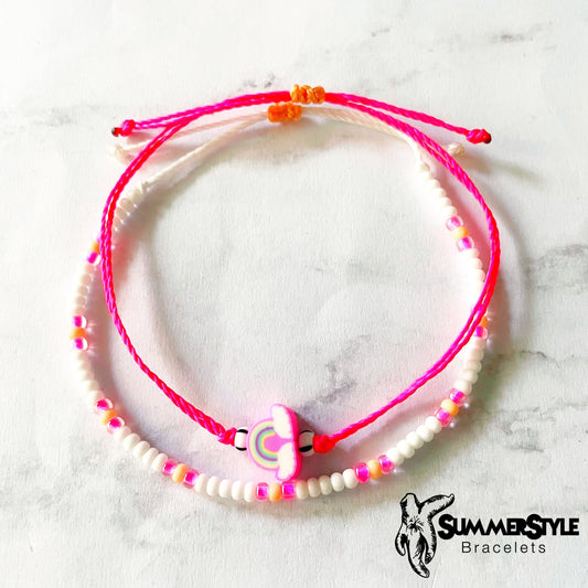 Hot Pink Rainbow Adjustable Waterproof Bracelet Pack, Rainbow Gift, Rainbow Bracelet, Seed Bead Bracelet, SummerStyle Bracelets