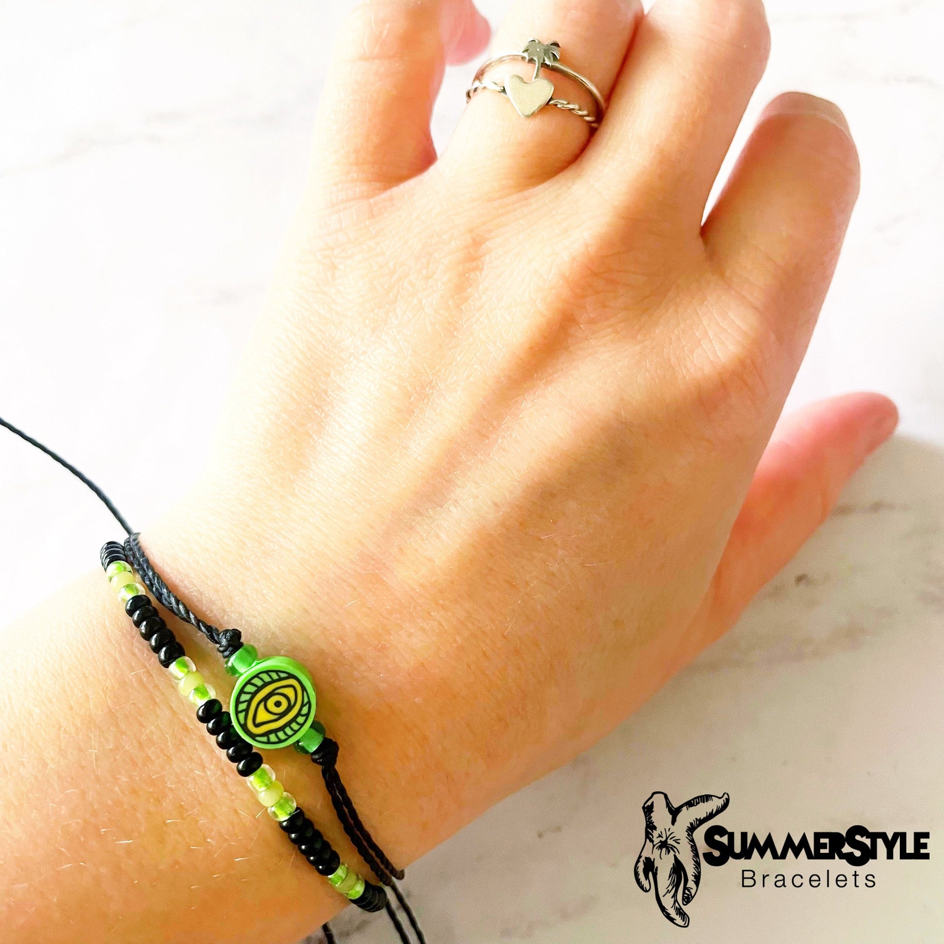 Lime Green Evil Eye Bracelet Set, Evil Eye Jewelry, Seed Bead Bracelet, SummerStyle Bracelets