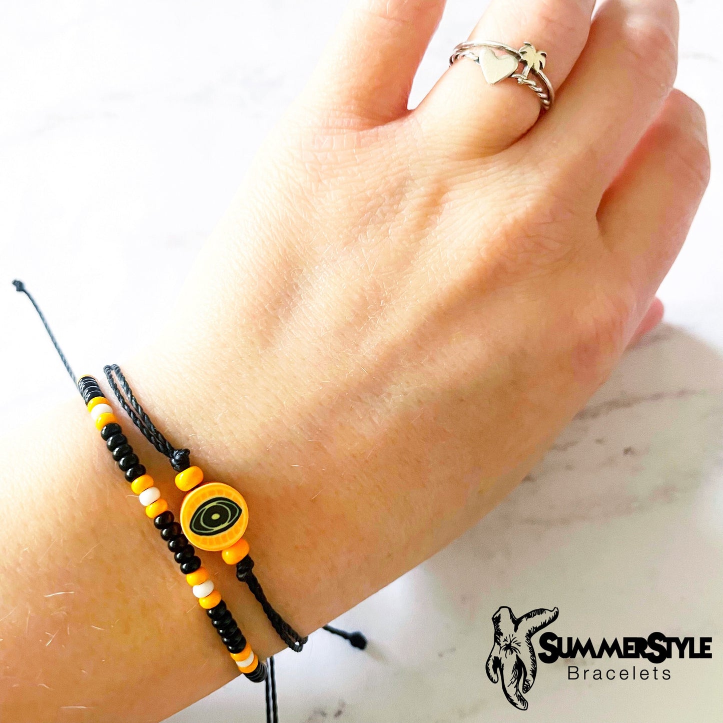 Black & Orange Evil Eye Bracelet Set, Evil Eye Jewelry, Seed Bead Bracelet, SummerStyle Bracelets