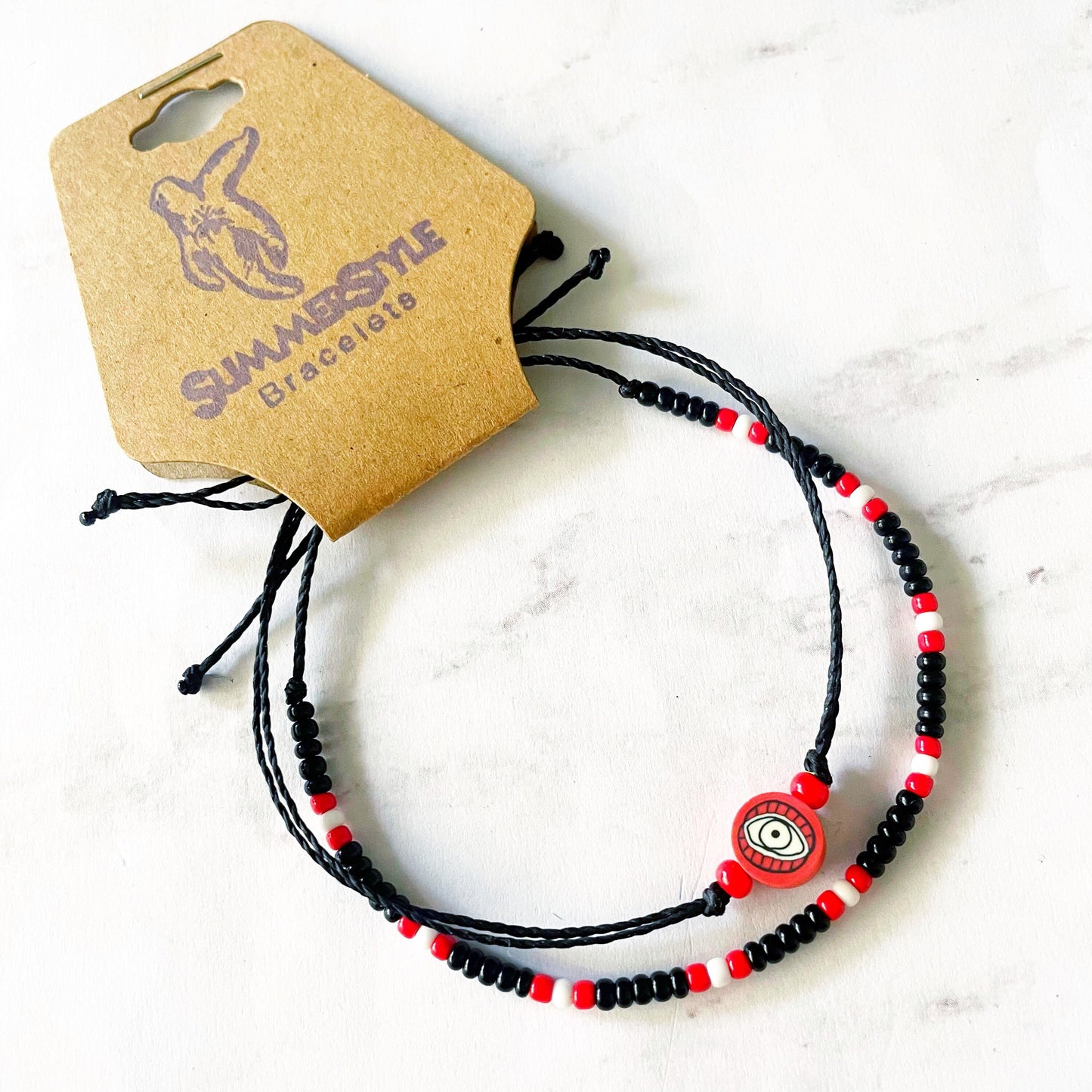 Black & Red Evil Eye Bracelet Set, Evil Eye Jewelry, Seed Bead Bracelet, SummerStyle Bracelets