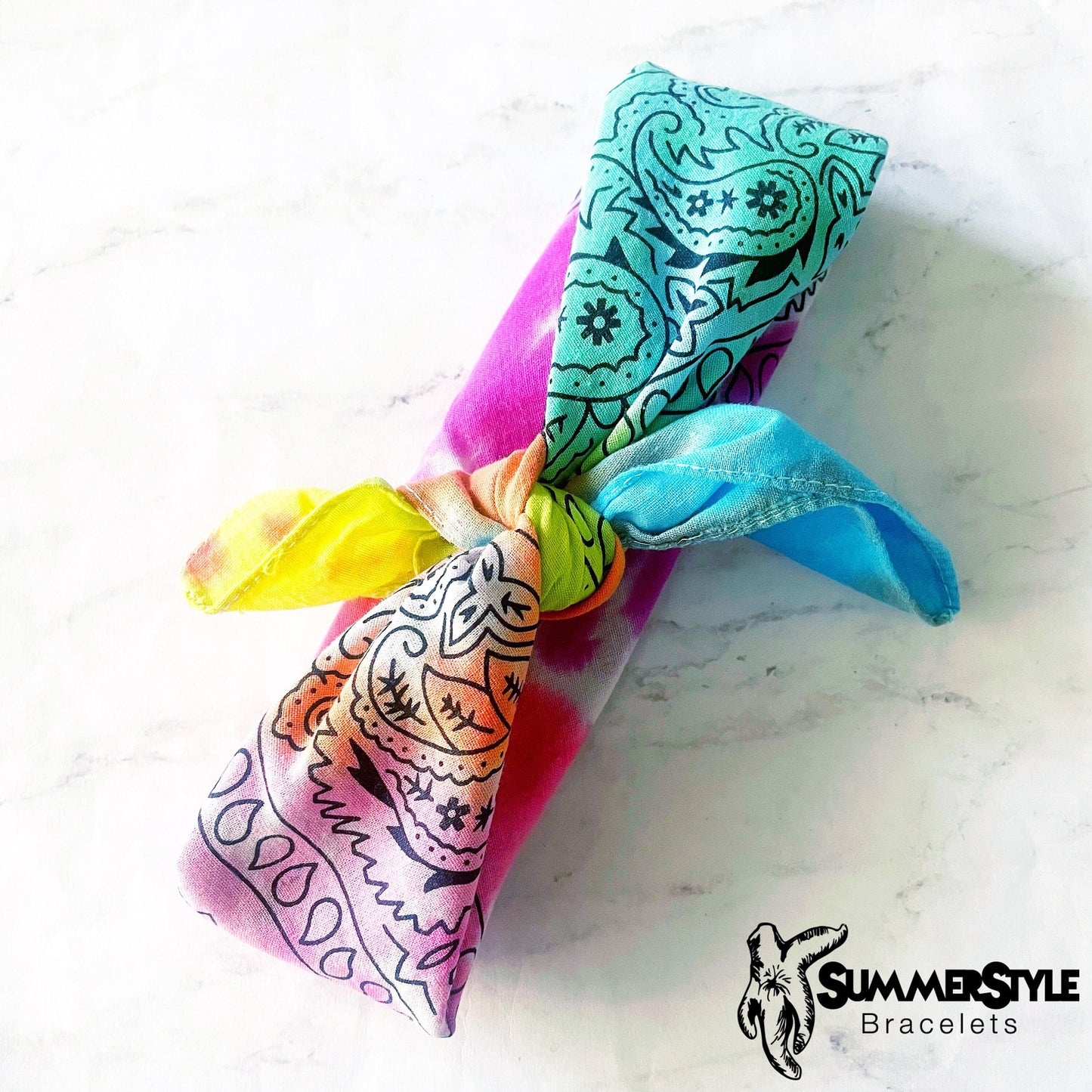 Rainbow Stripe Bandana Head Wrap, Tie Dye Bandana, Head Scarf, Hair Accessories, SummerStyle Bracelets