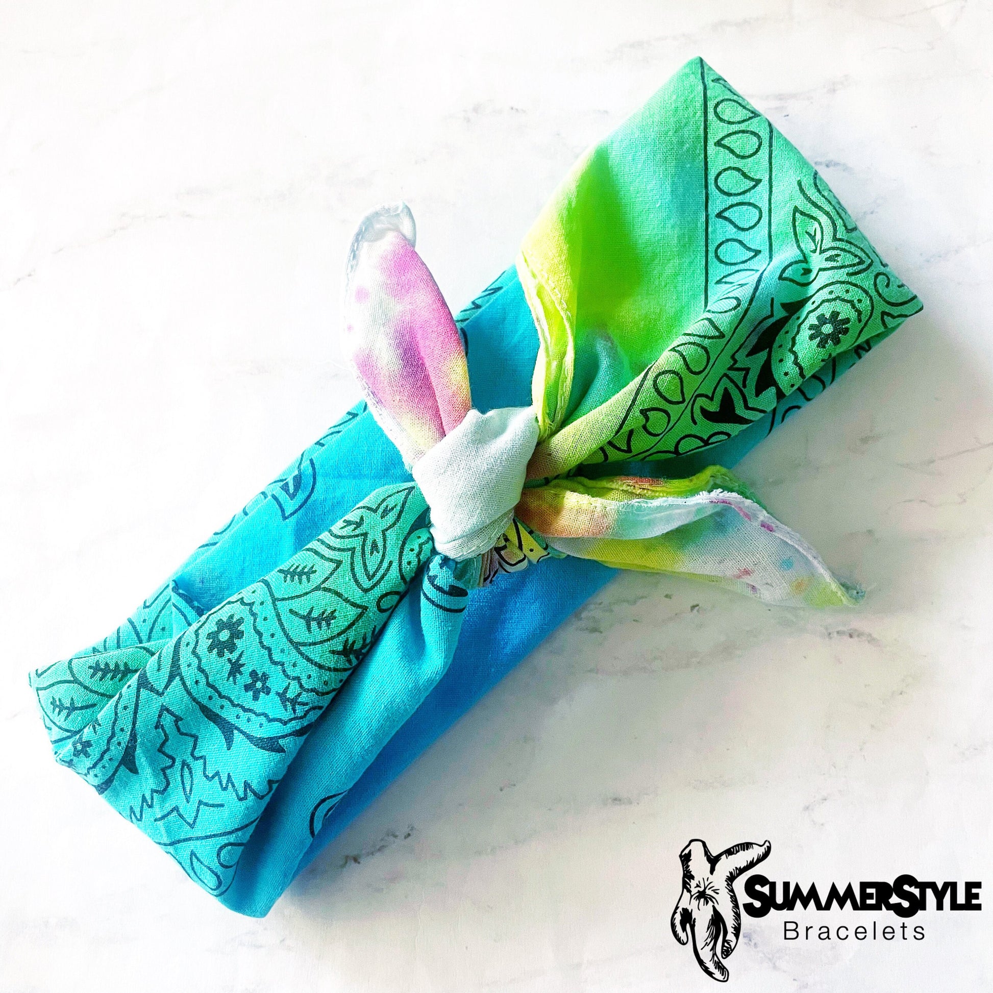 Ocean Reef Bandana Head Wrap, Tie Dye Bandana, Head Scarf, Hair Accessories, SummerStyle Bracelets