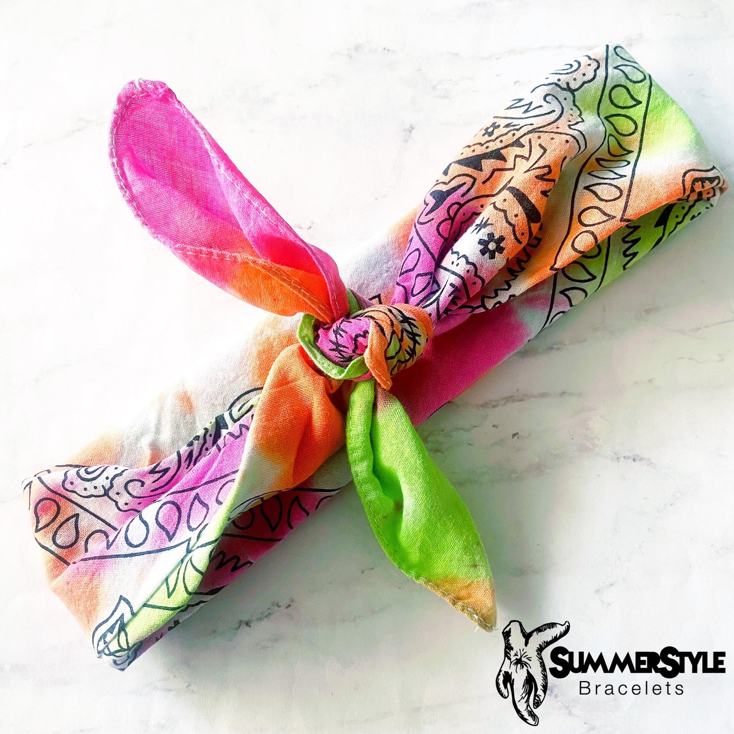 Flower Power Bandana Head Wrap, Tie Dye Bandana, Head Scarf, Hair Accessories, SummerStyle Bracelets