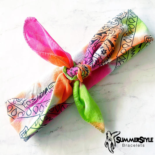 Flower Power Bandana Head Wrap, Tie Dye Bandana, Head Scarf, Hair Accessories, SummerStyle Bracelets