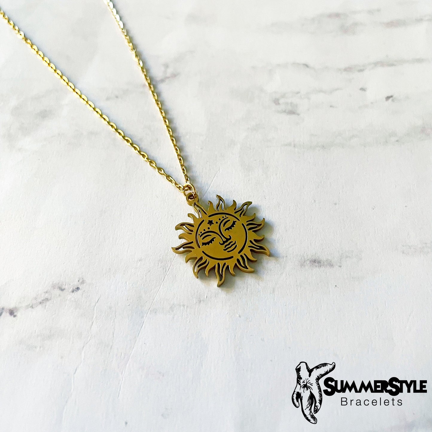 Golden Sun Necklace, Sun Jewelry, Stainless Steel Chain Necklace, SummerStyle Bracelets