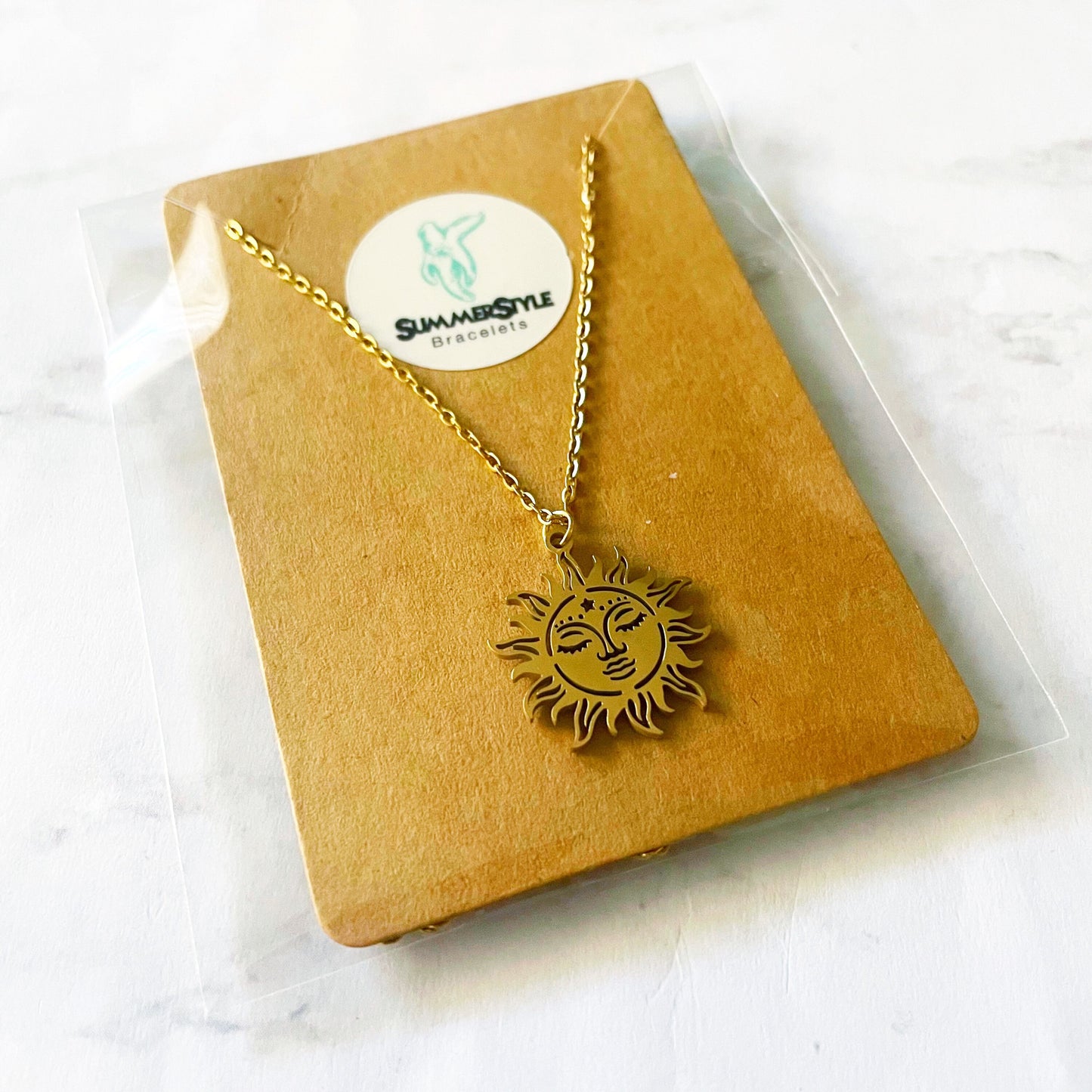 Golden Sun Necklace, Sun Jewelry, Stainless Steel Chain Necklace, SummerStyle Bracelets