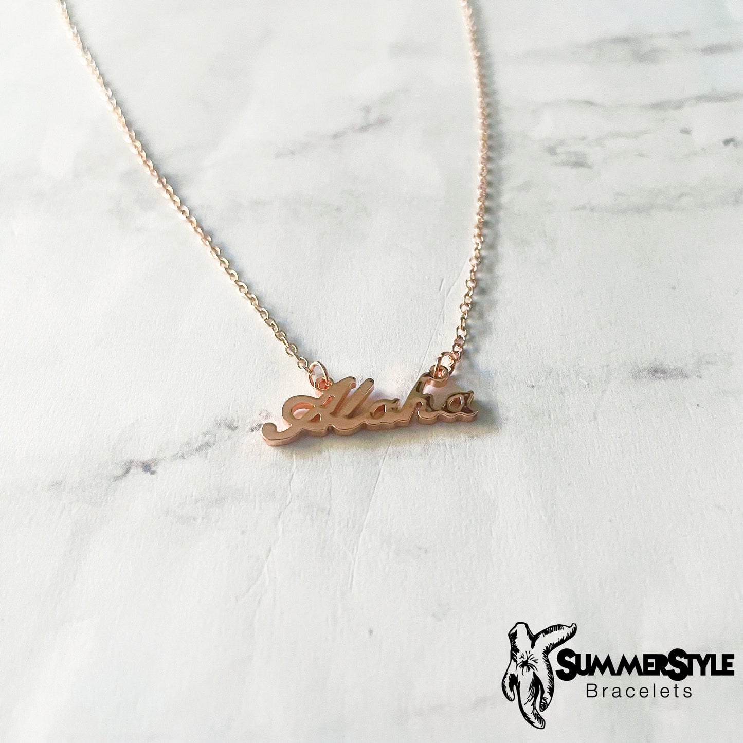 Rose Gold Aloha Necklace, Word Jewelry, Stainless Steel Chain Necklace, SummerStyle Bracelets