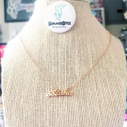 Rose Gold Aloha Necklace, Word Jewelry, Stainless Steel Chain Necklace, SummerStyle Bracelets