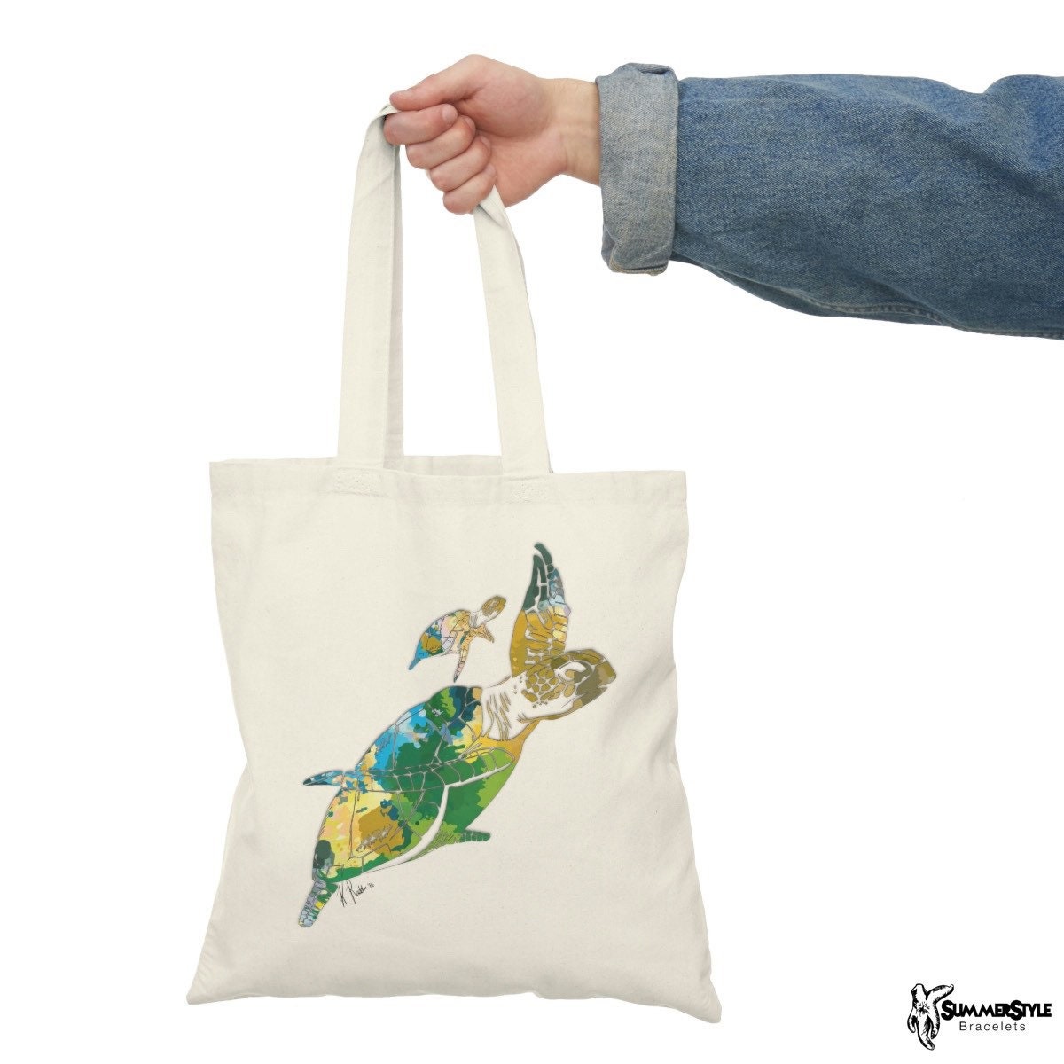 Watercolor Turtle Classic Canvas Tote Bag, Turtle Tote, Canvas Tote, Reusable Bag, SummerStyle Bracelets