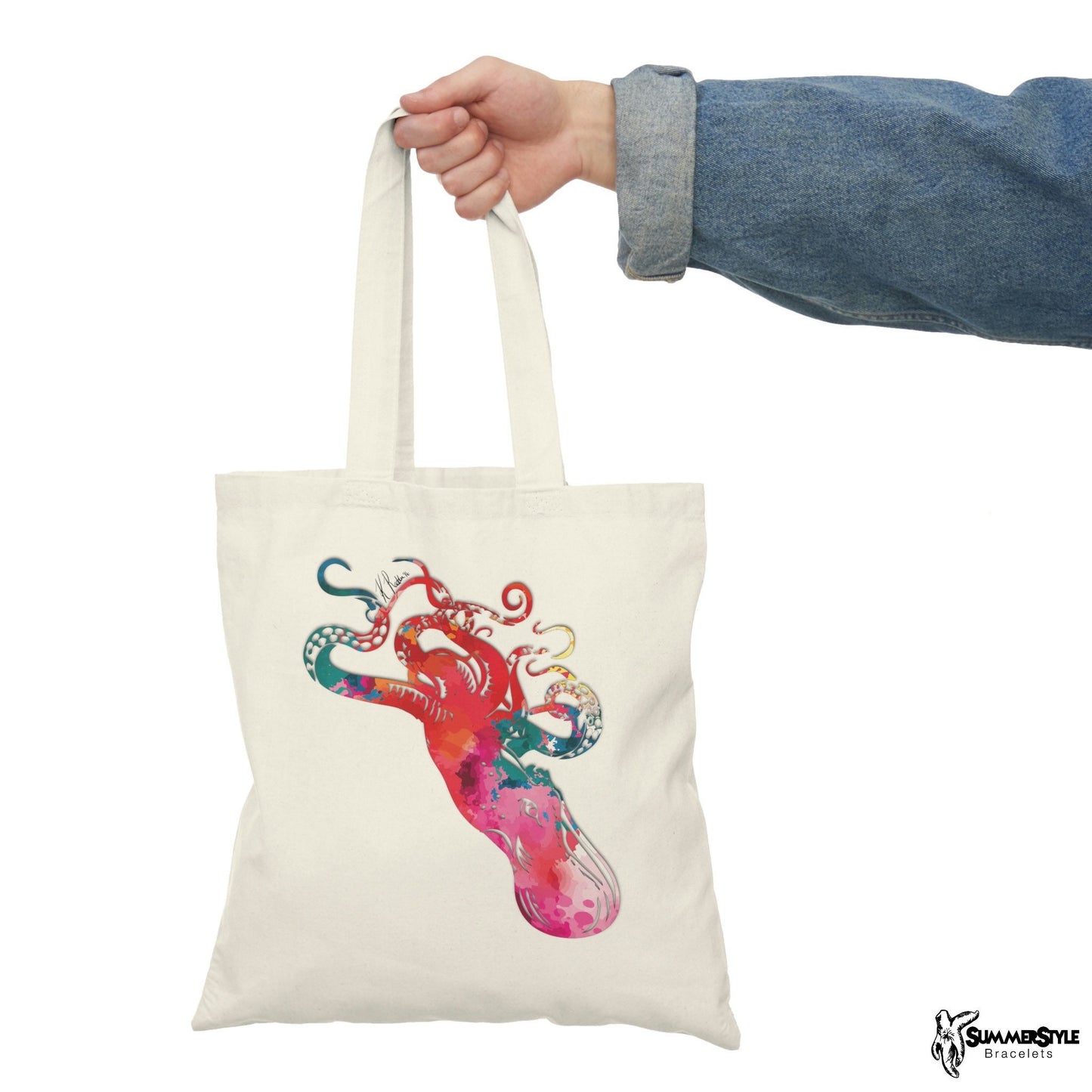 Watercolor Octopus Classic Canvas Tote Bag, Octopus Tote, Canvas Tote, Reusable Bag, SummerStyle Bracelets