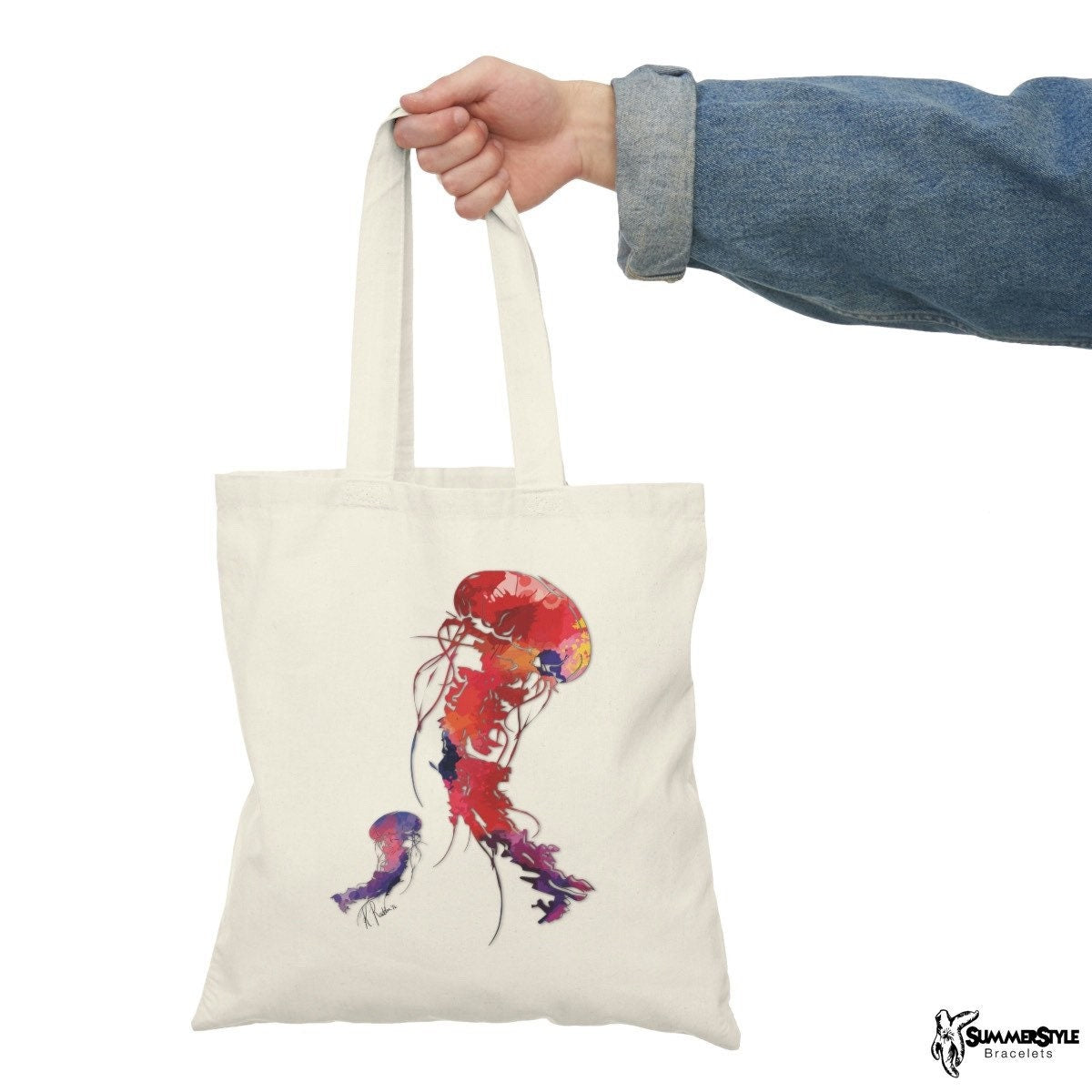 Watercolor Jellyfish Classic Canvas Tote Bag, Jellyfish Tote, Canvas Tote, Reusable Bag, SummerStyle Bracelets