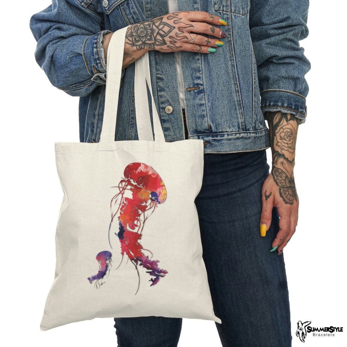 Watercolor Jellyfish Classic Canvas Tote Bag, Jellyfish Tote, Canvas Tote, Reusable Bag, SummerStyle Bracelets