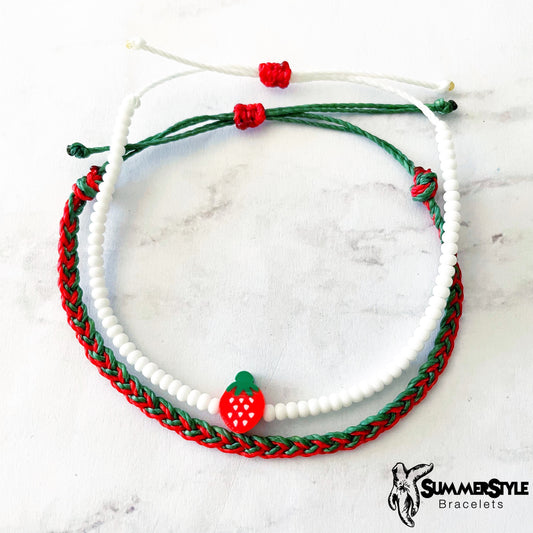 Sweet Strawberry Adjustable Waterproof Bracelet Pack, Strawberry Gift, Strawberry Bracelet, Seed Bead Bracelet, SummerStyle Bracelets