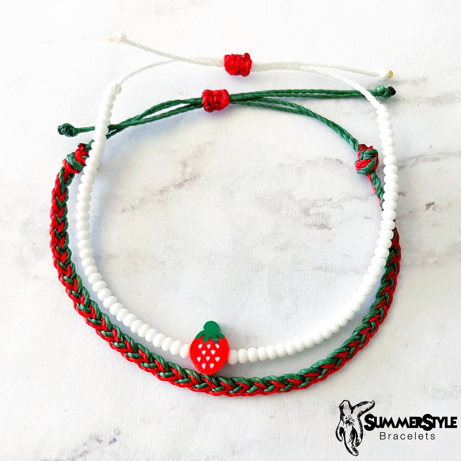 Sweet Strawberry Adjustable Waterproof Bracelet Pack, Strawberry Gift, Strawberry Bracelet, Seed Bead Bracelet, SummerStyle Bracelets
