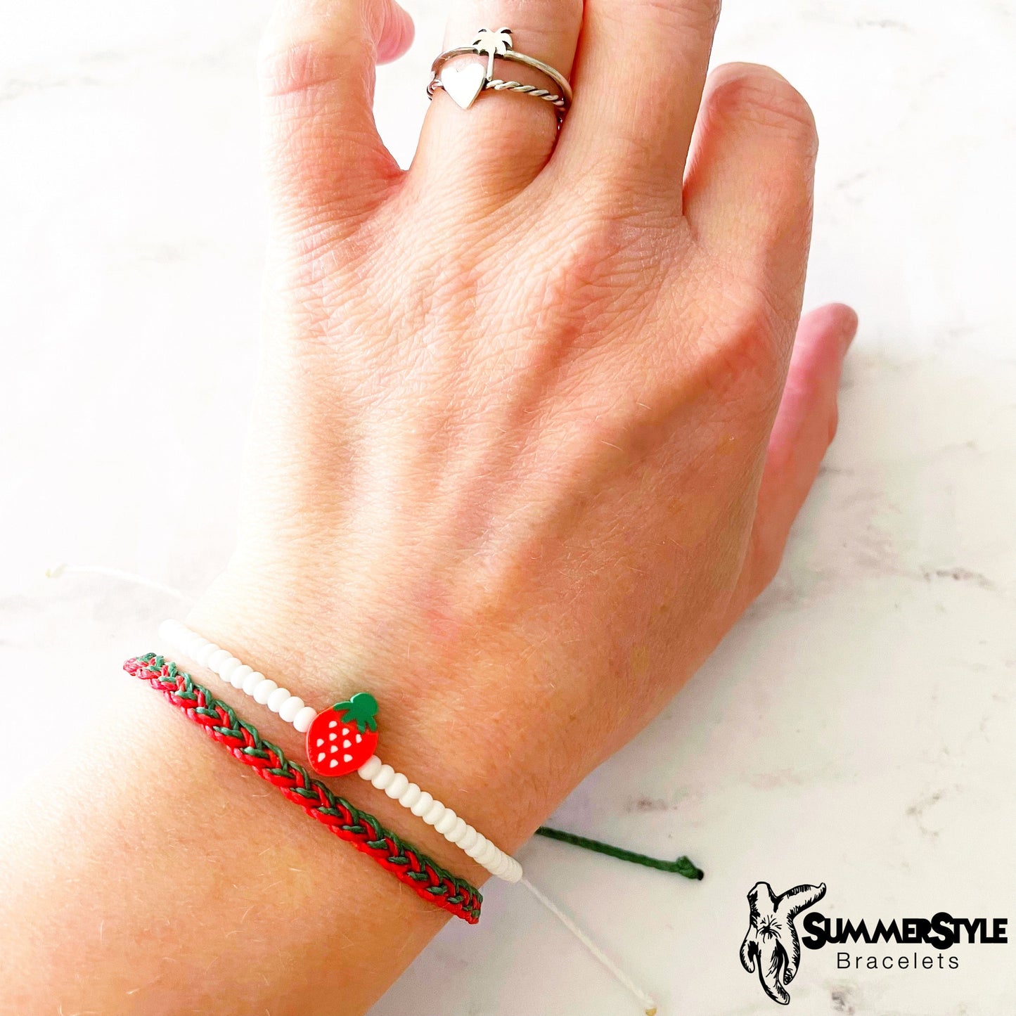 Sweet Strawberry Adjustable Waterproof Bracelet Pack, Strawberry Gift, Strawberry Bracelet, Seed Bead Bracelet, SummerStyle Bracelets