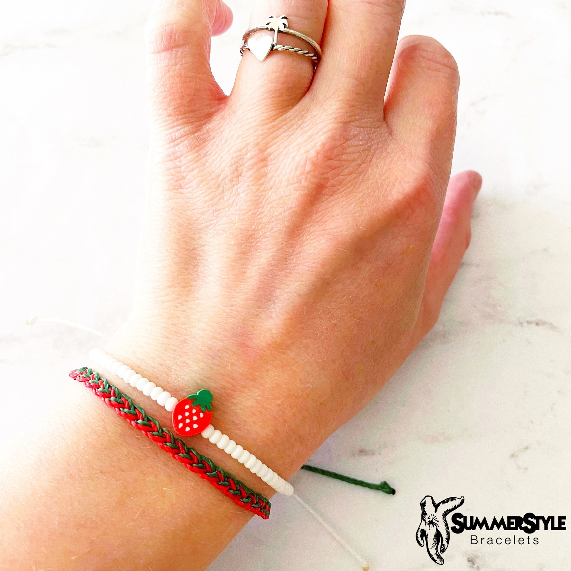 Sweet Strawberry Adjustable Waterproof Bracelet Pack, Strawberry Gift, Strawberry Bracelet, Seed Bead Bracelet, SummerStyle Bracelets