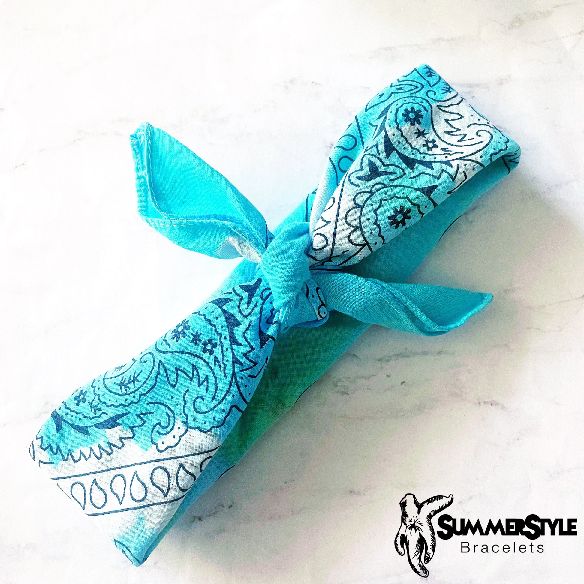 Turquoise Waters Bandana Head Wrap, Tie Dye Bandana, Head Scarf, Hair Accessories, SummerStyle Bracelets