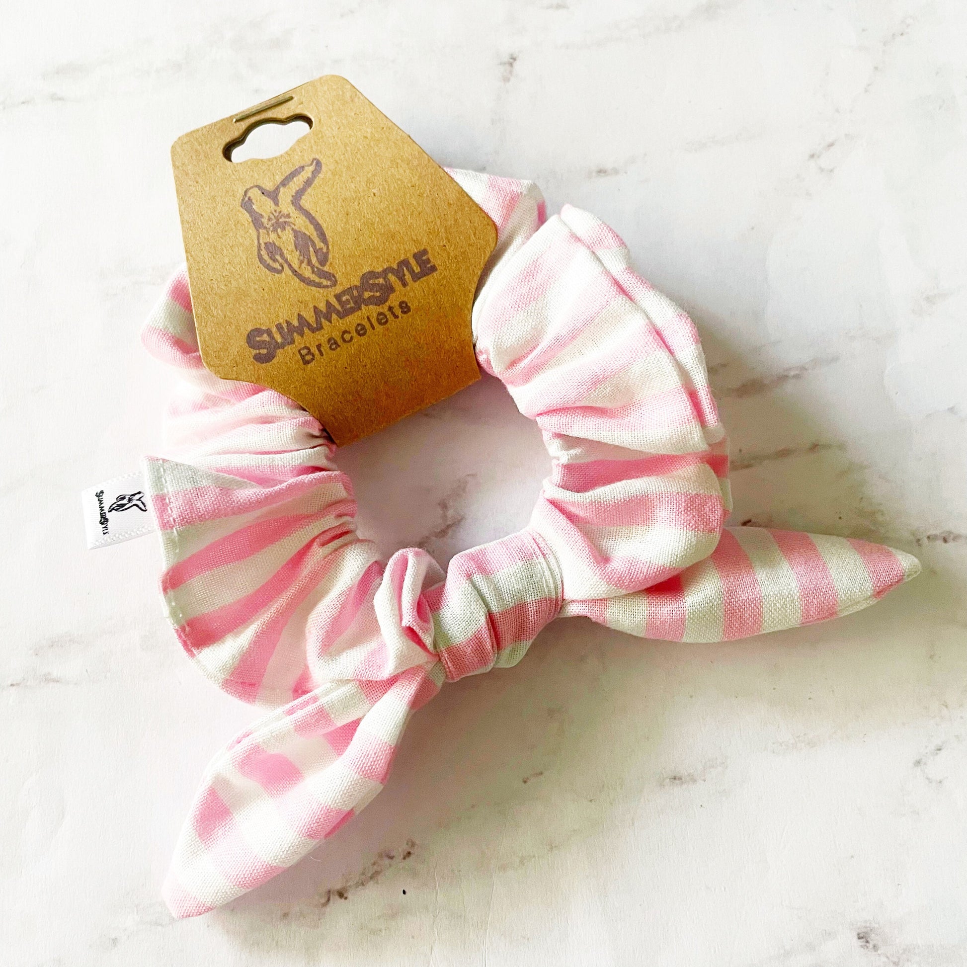 Pink & White Striped Bow Scrunchie, Scrunched Bow Hair Tie, Striped Scrunchie, Hair Accessories, Bow Hair Tie, SummerStyle Bracelets