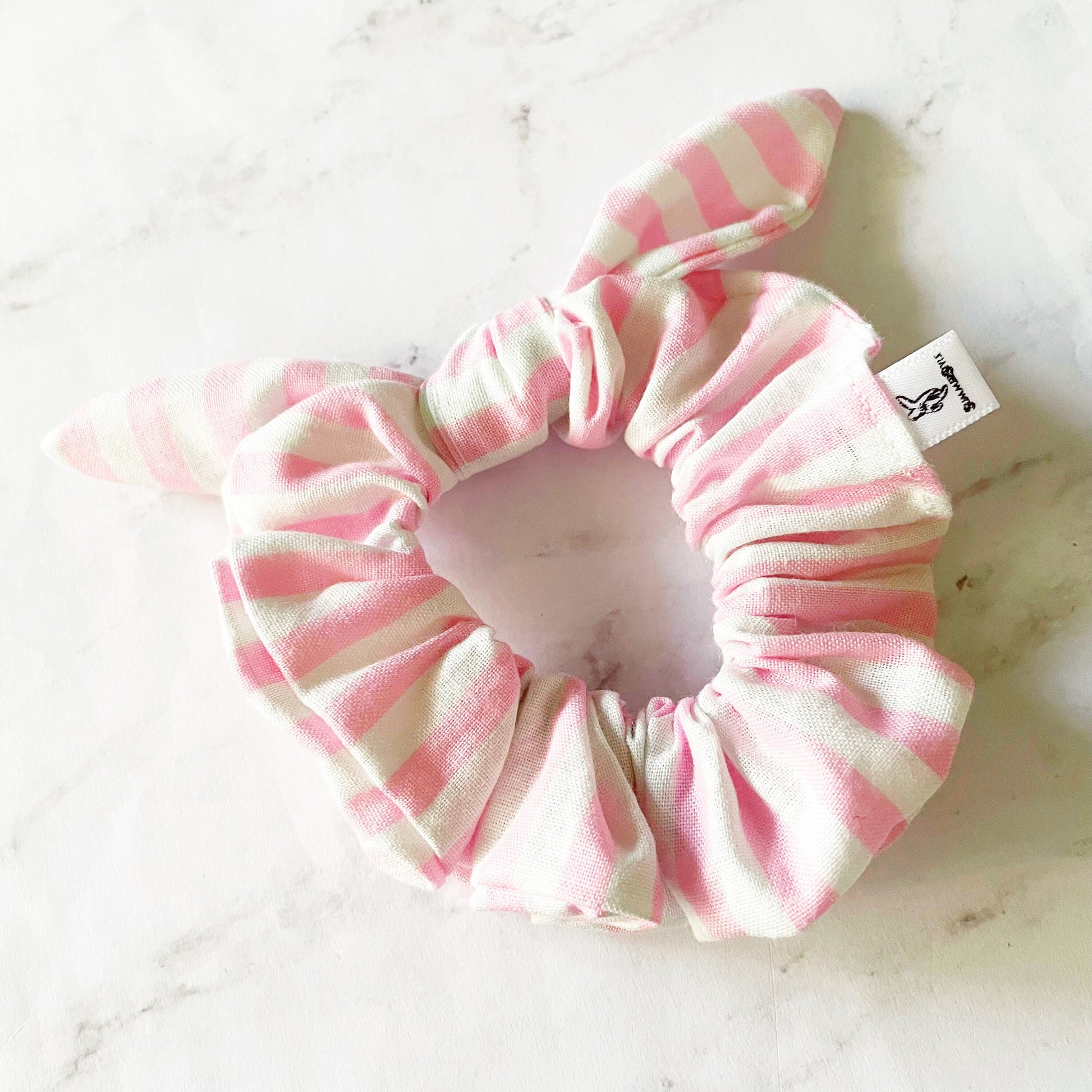 Pink & White Striped Bow Scrunchie, Scrunched Bow Hair Tie, Striped Scrunchie, Hair Accessories, Bow Hair Tie, SummerStyle Bracelets