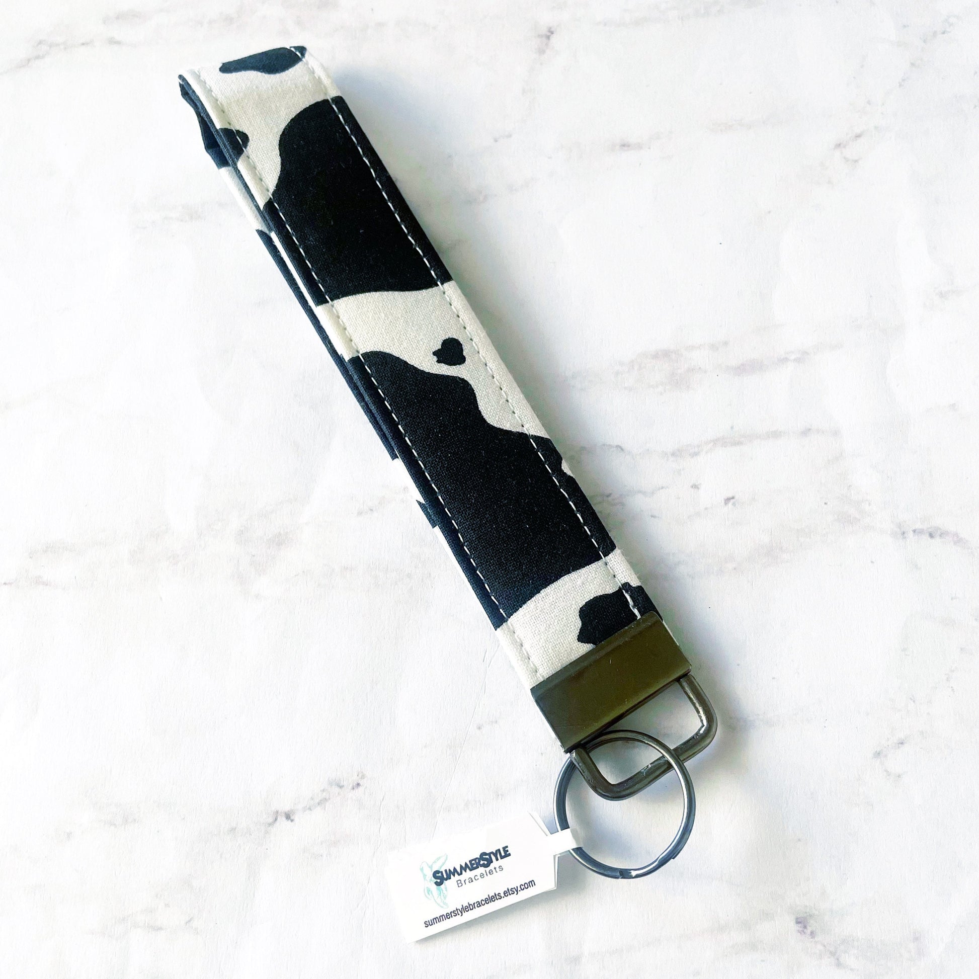 Cow Print Key Fob Wristlet, 6.5in Wristlet Lanyard, Keychain Wristlet, Cow Gift, Handmade Lanyard, SummerStyle Bracelets