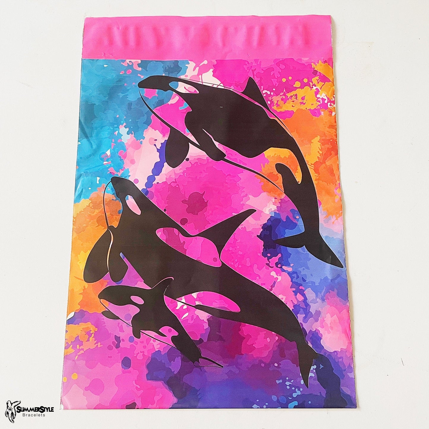 Pack of 25 Watercolor Orca Poly Mailers, 10x13in, 3.15mm thick, Boutique Poly Mailer, Self Sealing Shipping Bags, SummerStyle Bracelets