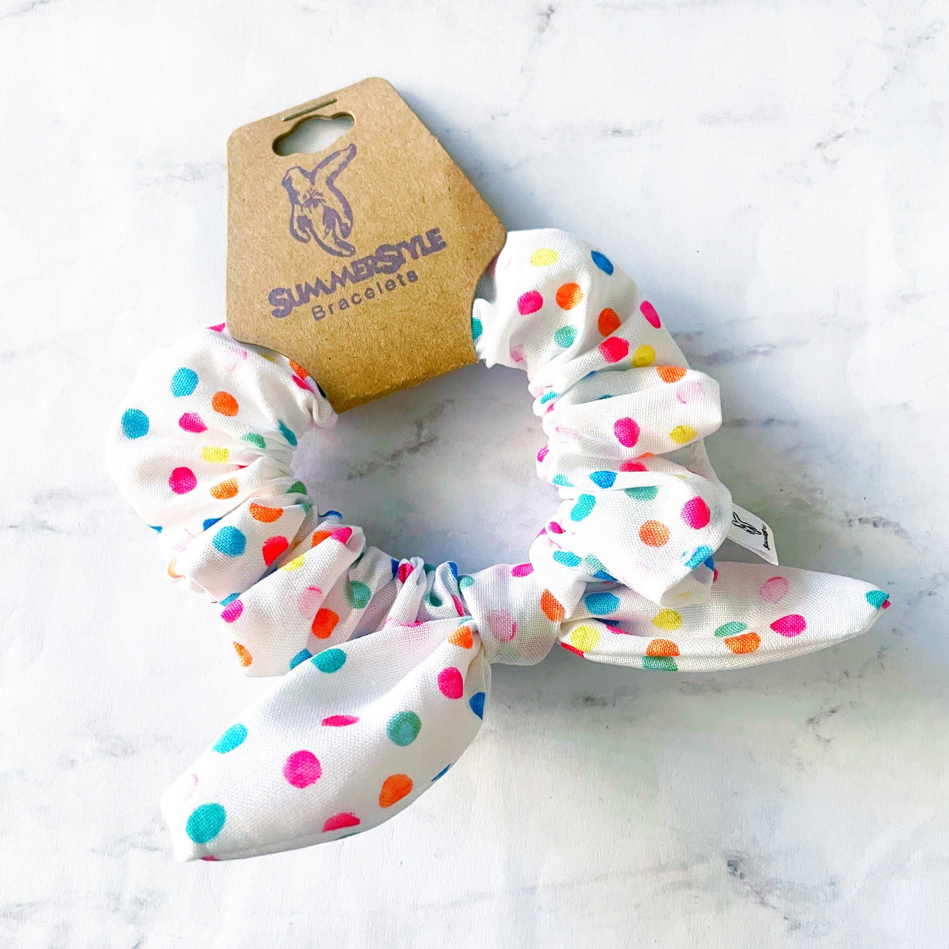 Polka Dot Confetti Bow Scrunchie, Scrunched Bow Hair Tie, Hair Accessories, Bow Hair Tie, SummerStyle Bracelets