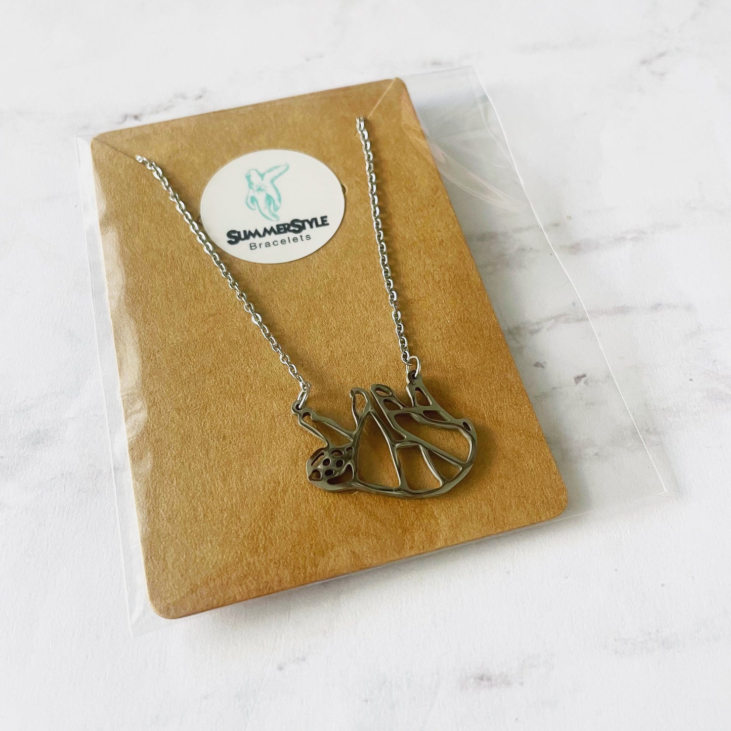 Geometric Sloth Necklace, Sloth Jewelry, Stainless Steel Chain Necklace, SummerStyle Bracelets