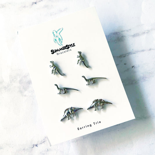 Dinosaur Stud Earring Set, Stud Earrings Trio, Dino Earrings, SummerStyle Bracelets