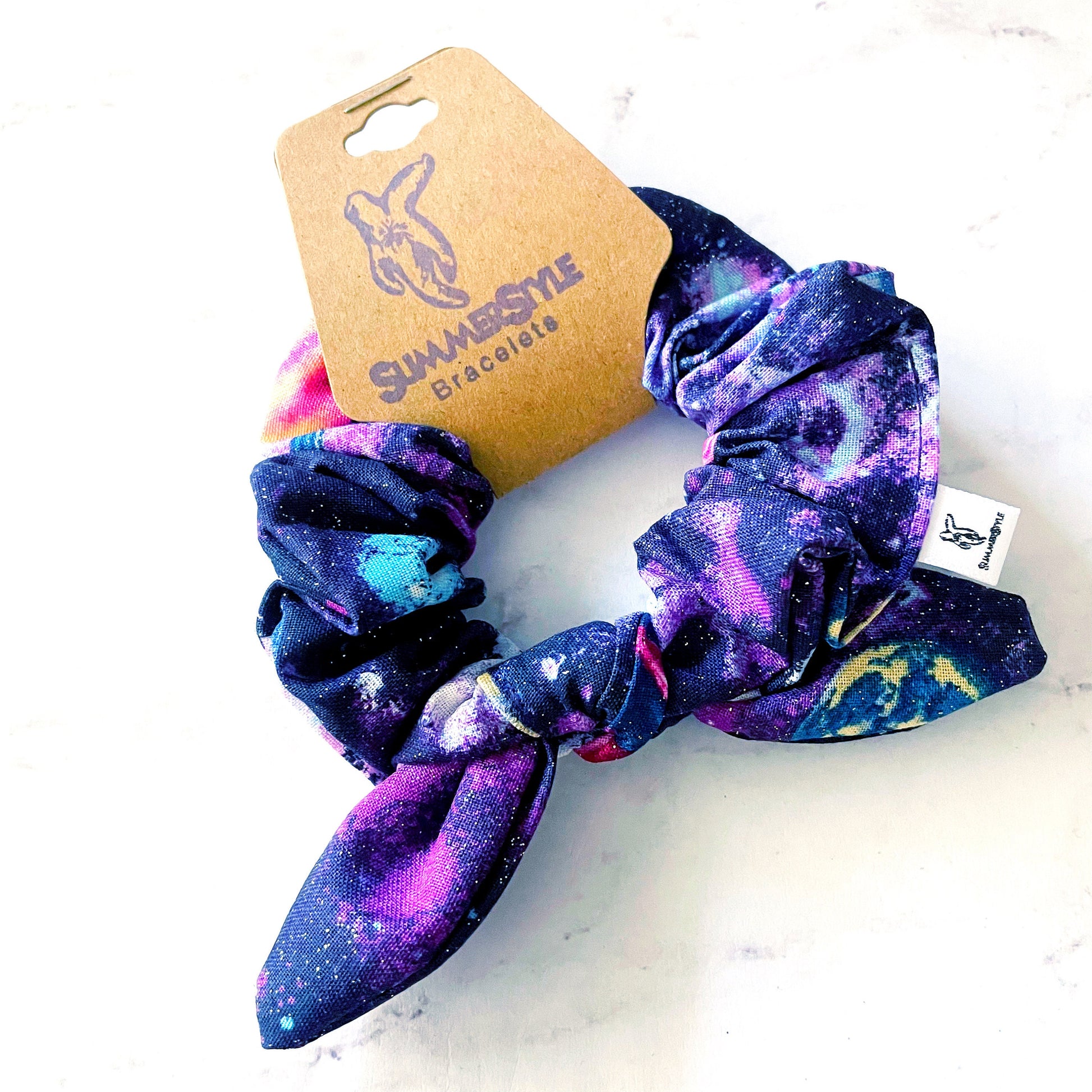 Glittering Galaxy Bow Scrunchie, Space Gift, Hair Accessories, Bow Hair Tie, SummerStyle Bracelets