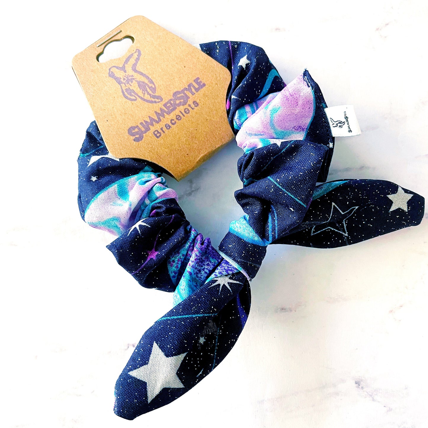 Glittering Galaxy Bow Scrunchie, Space Gift, Hair Accessories, Bow Hair Tie, SummerStyle Bracelets