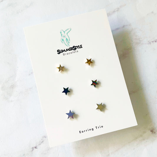 Star Stud Earring Set, Stud Earrings Trio, Celestial Earrings, SummerStyle Bracelets