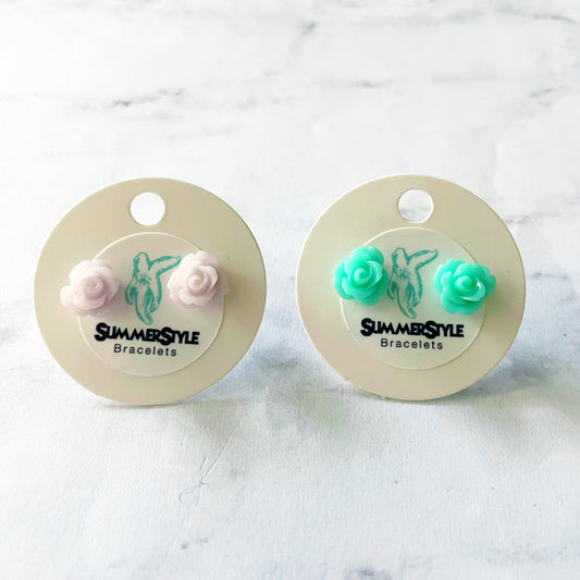 Pastel Rosette Stud Earrings, Floral Earrings, Rose Earrings, SummerStyle Bracelets