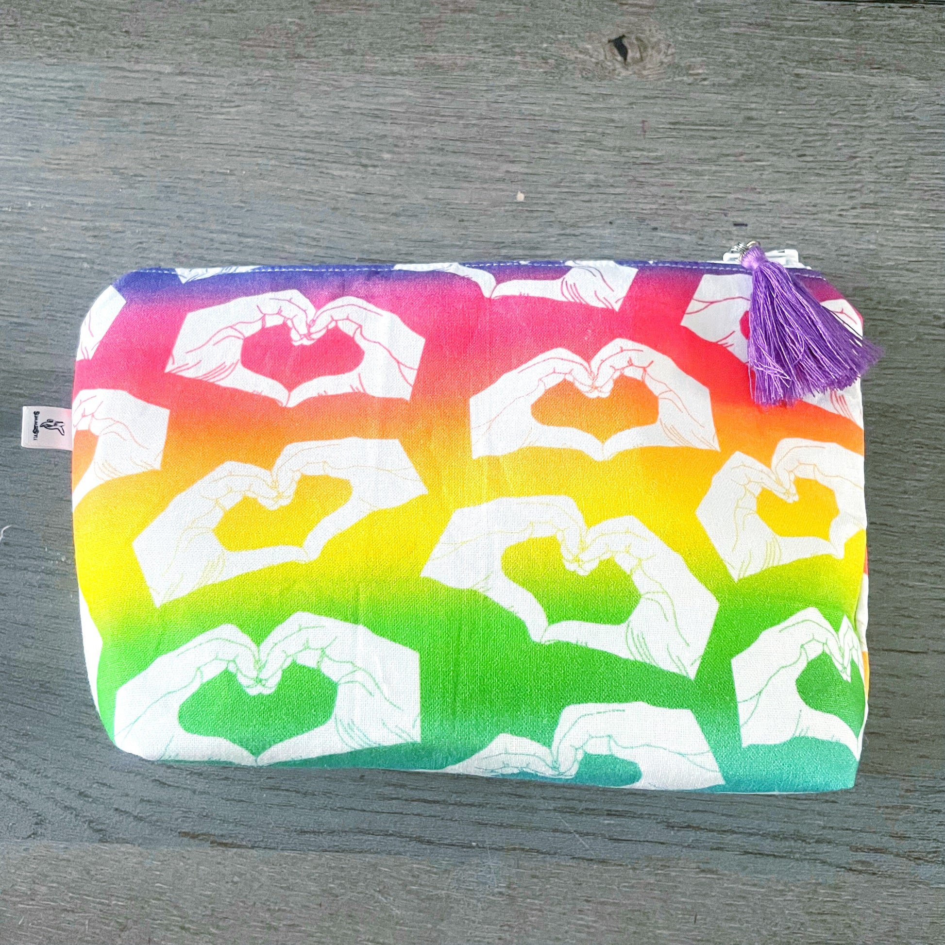 Heart Hands Rainbow Zipper Makeup Bag, Zipper Pouch, Cosmetics Bag, SummerStyle Bracelets