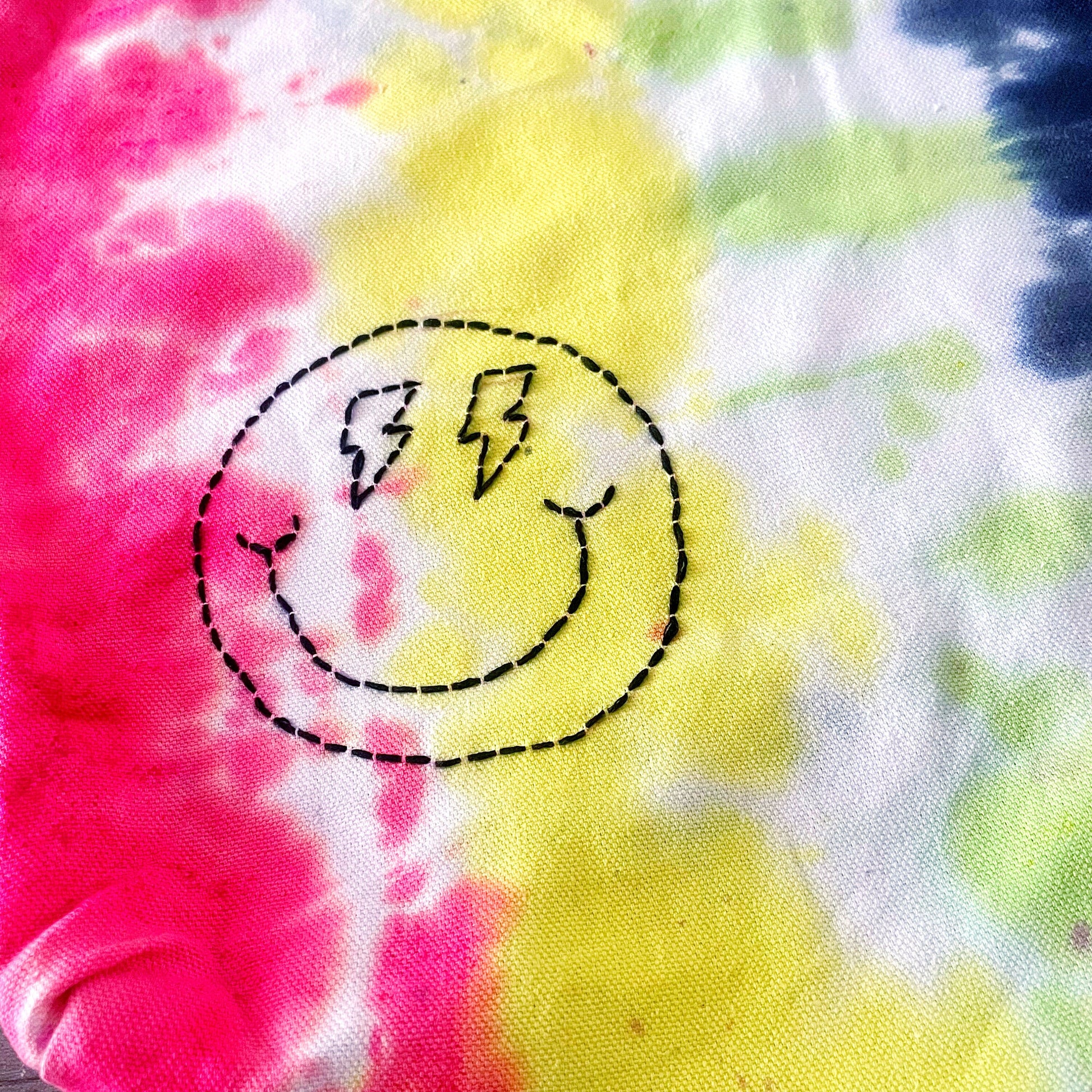 One of a Kind Lightning Eyes Embroidered Tie Dye Tote Bag, Canvas Tote, Reusable Bag, Hand Embroidery, SummerStyle Bracelets