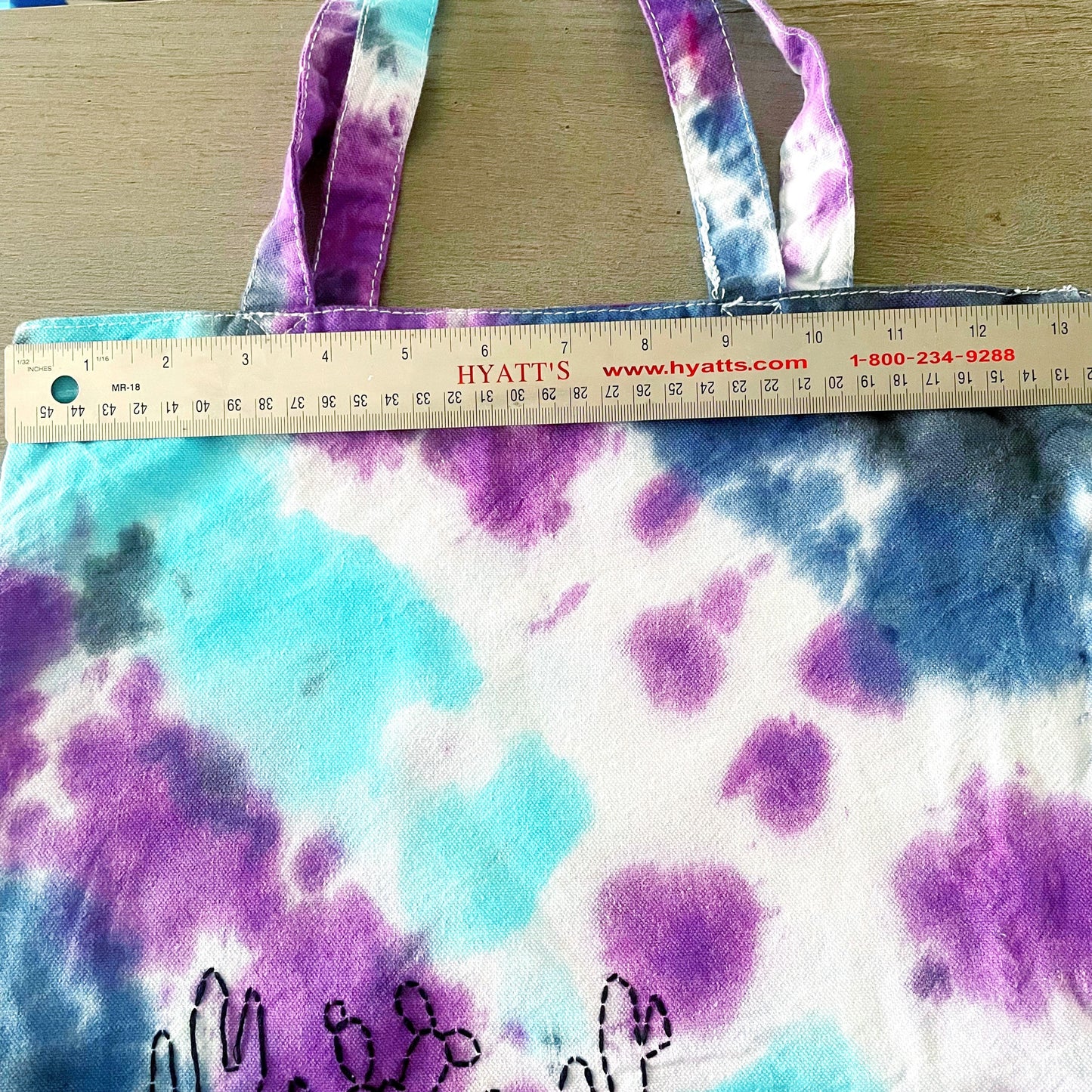 One of a Kind Cool Cactus Embroidered Tie Dye Tote Bag, Canvas Tote, Reusable Bag, Hand Embroidery, SummerStyle Bracelets