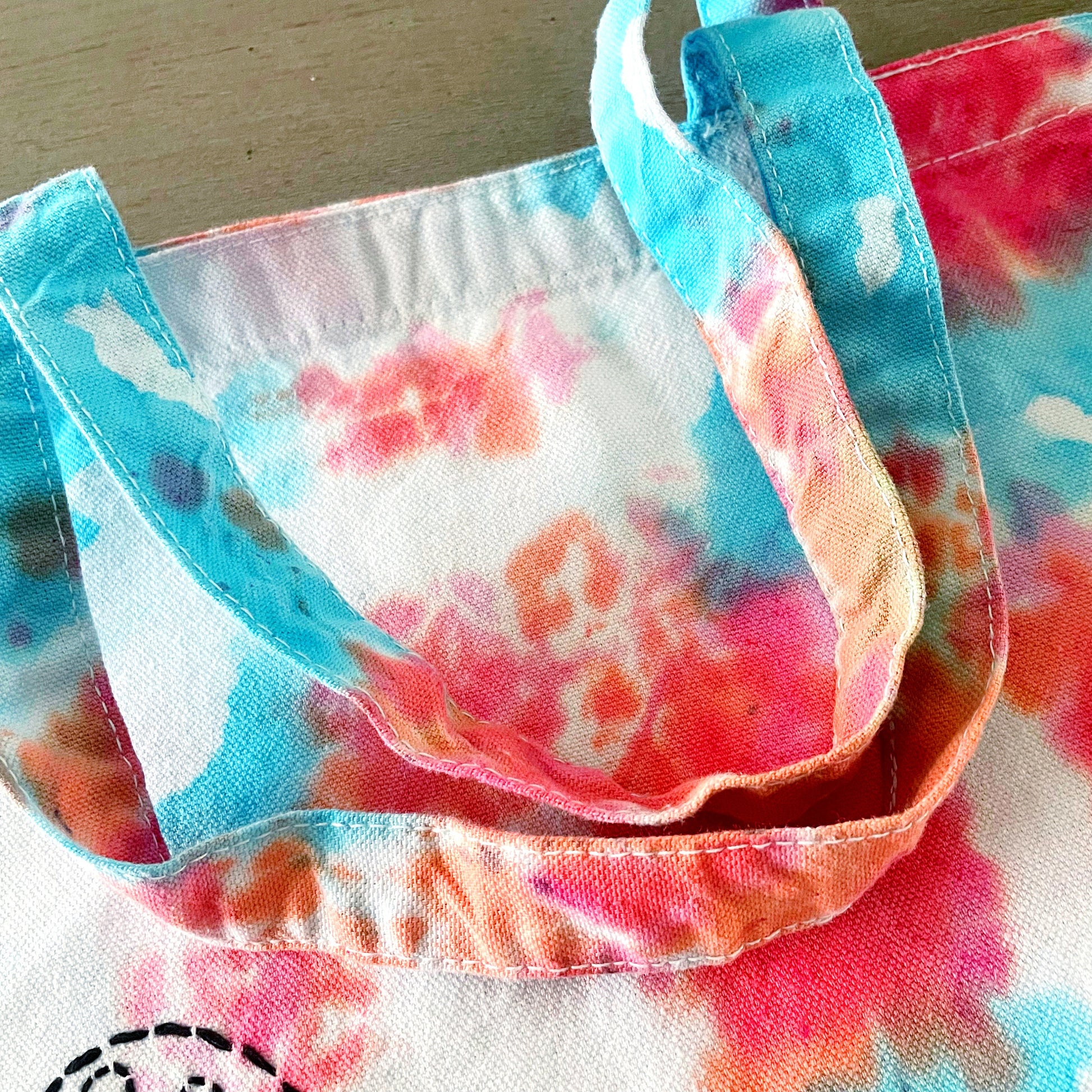 One of a Kind Psychedelic Mushroom Embroidered Tie Dye Tote Bag, Canvas Tote, Reusable Bag, Hand Embroidery, SummerStyle Bracelets