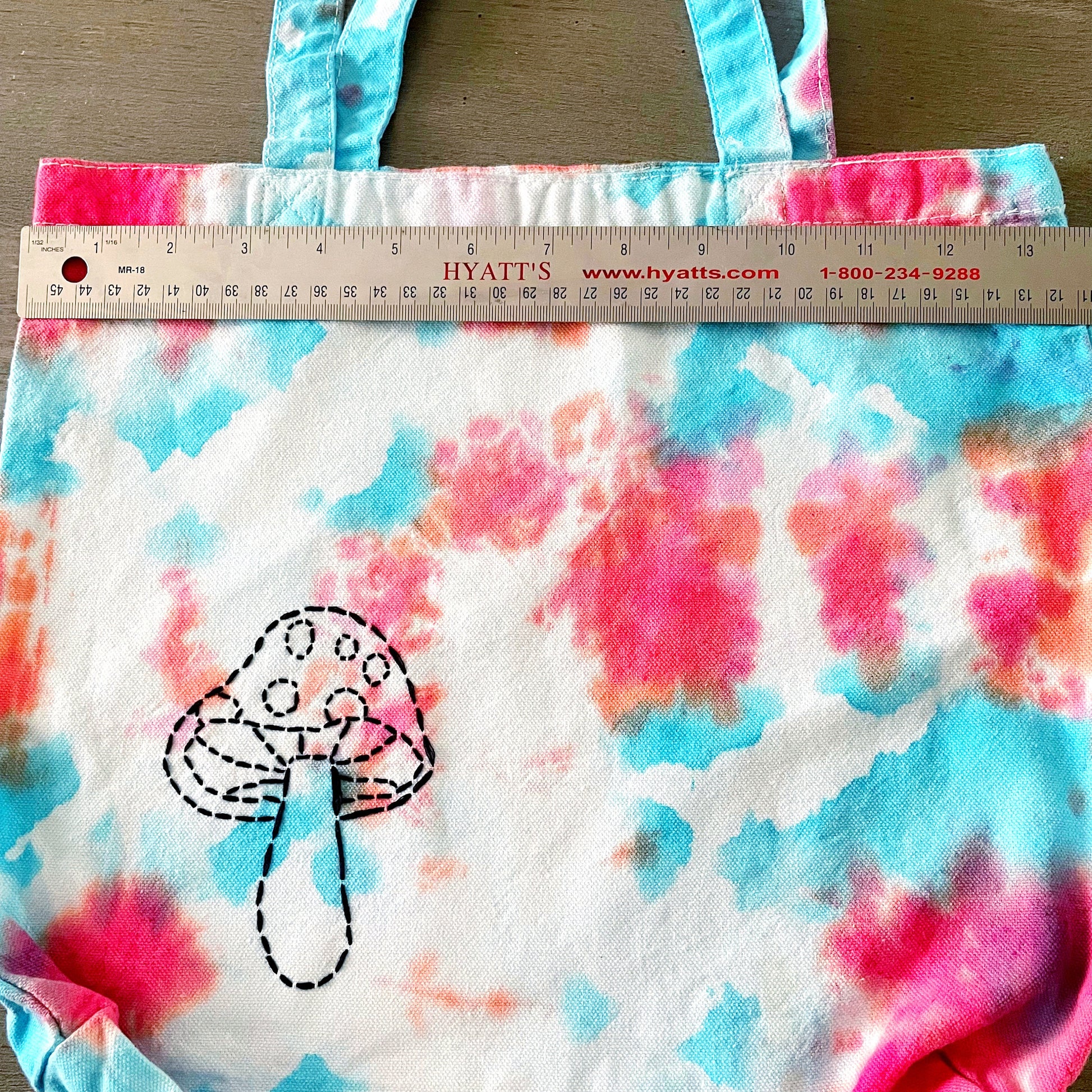 One of a Kind Psychedelic Mushroom Embroidered Tie Dye Tote Bag, Canvas Tote, Reusable Bag, Hand Embroidery, SummerStyle Bracelets