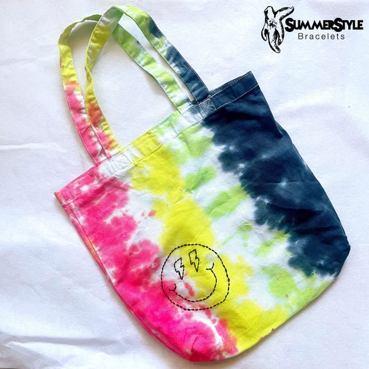 One of a Kind Lightning Eyes Embroidered Tie Dye Tote Bag, Canvas Tote, Reusable Bag, Hand Embroidery, SummerStyle Bracelets