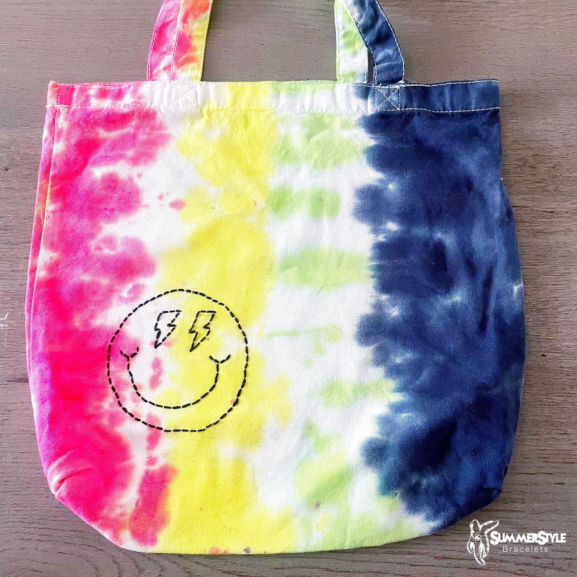 One of a Kind Lightning Eyes Embroidered Tie Dye Tote Bag, Canvas Tote, Reusable Bag, Hand Embroidery, SummerStyle Bracelets