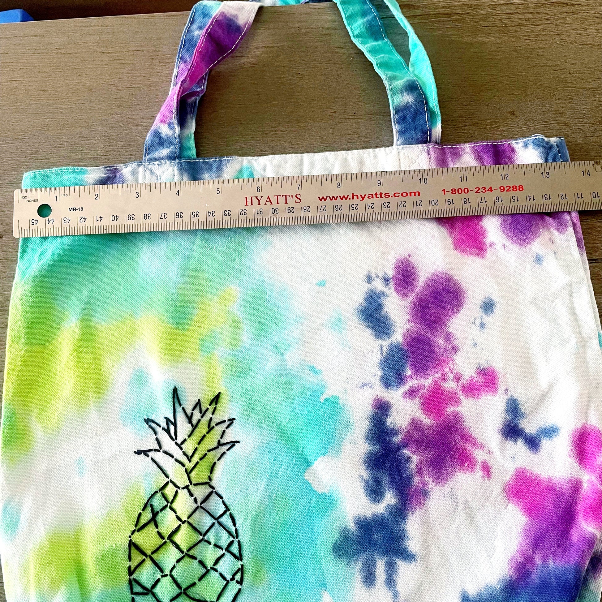 One of a Kind Pretty Pineapple Embroidered Tie Dye Tote Bag, Canvas Tote, Reusable Bag, Hand Embroidery, SummerStyle Bracelets