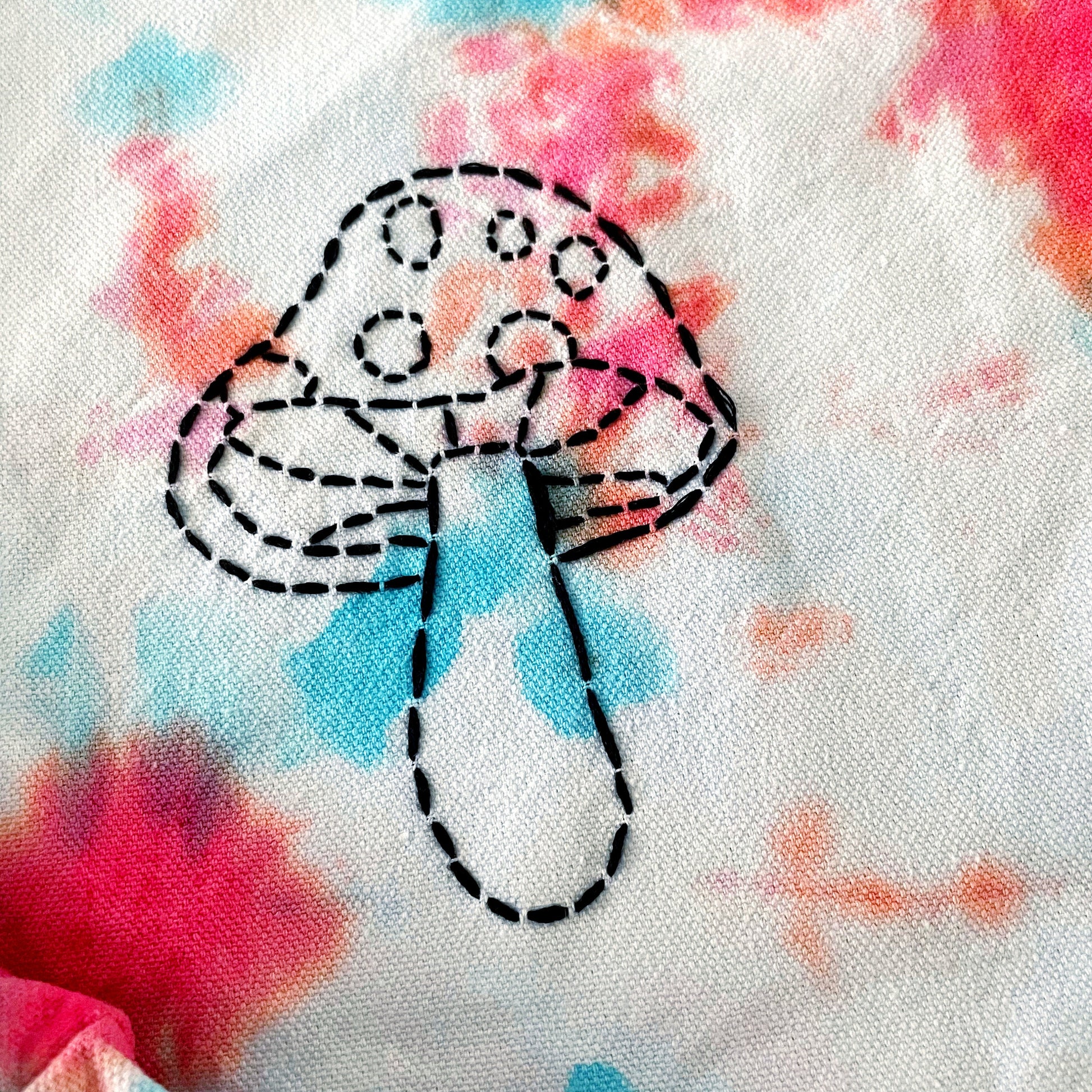 One of a Kind Psychedelic Mushroom Embroidered Tie Dye Tote Bag, Canvas Tote, Reusable Bag, Hand Embroidery, SummerStyle Bracelets