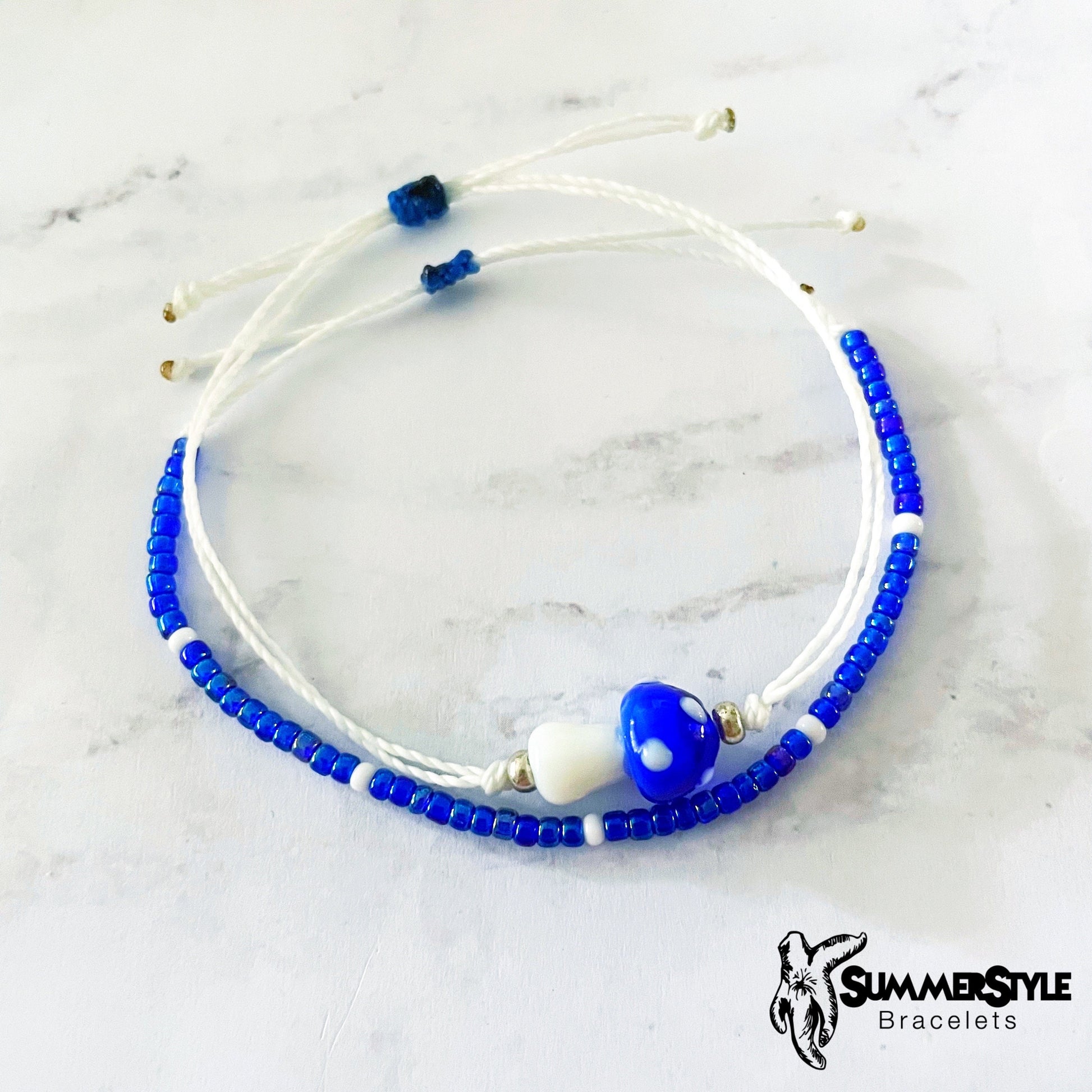 One of a Kind Deep Blue Mushroom Bracelet Set, Mushroom Jewelry, Seed Bead Bracelet, SummerStyle Bracelets