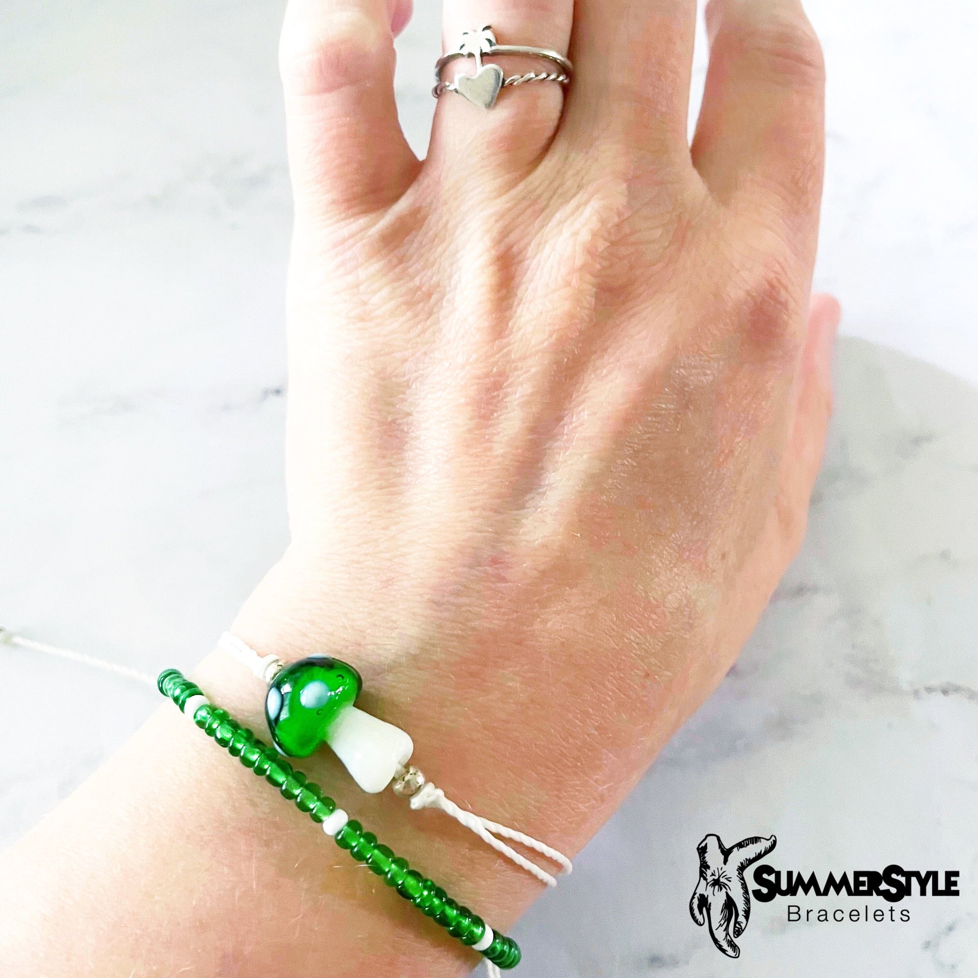 One of a Kind Green Mushroom Bracelet Set, Mushroom Jewelry, Seed Bead Bracelet, SummerStyle Bracelets