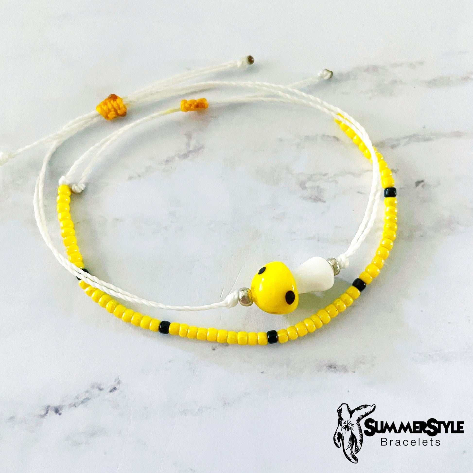 One of a Kind Yellow Mushroom Bracelet Set, Mushroom Jewelry, Seed Bead Bracelet, SummerStyle Bracelets