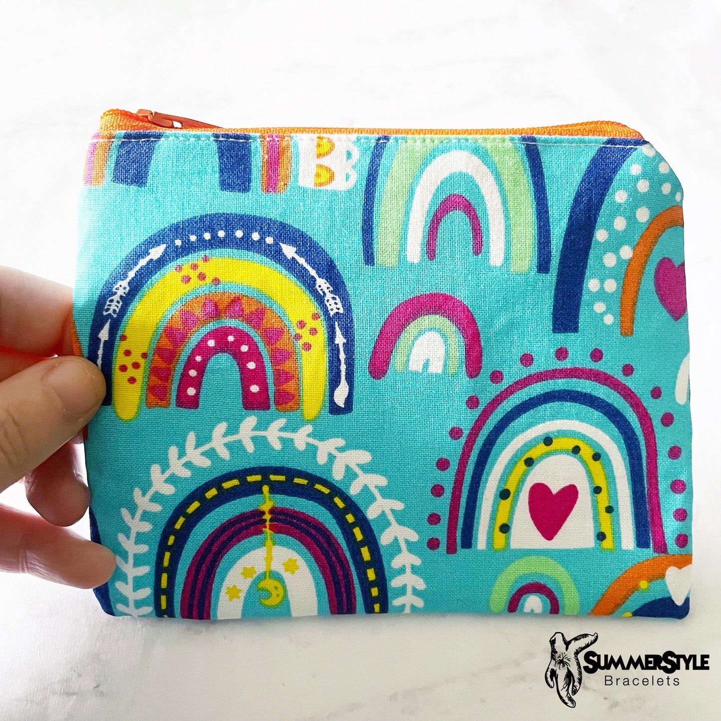 Blue Rainbow Zipper Pouch, Small Travel Bag, Zipper Coin Pouch, Toiletries Pouch, SummerStyle Bracelets