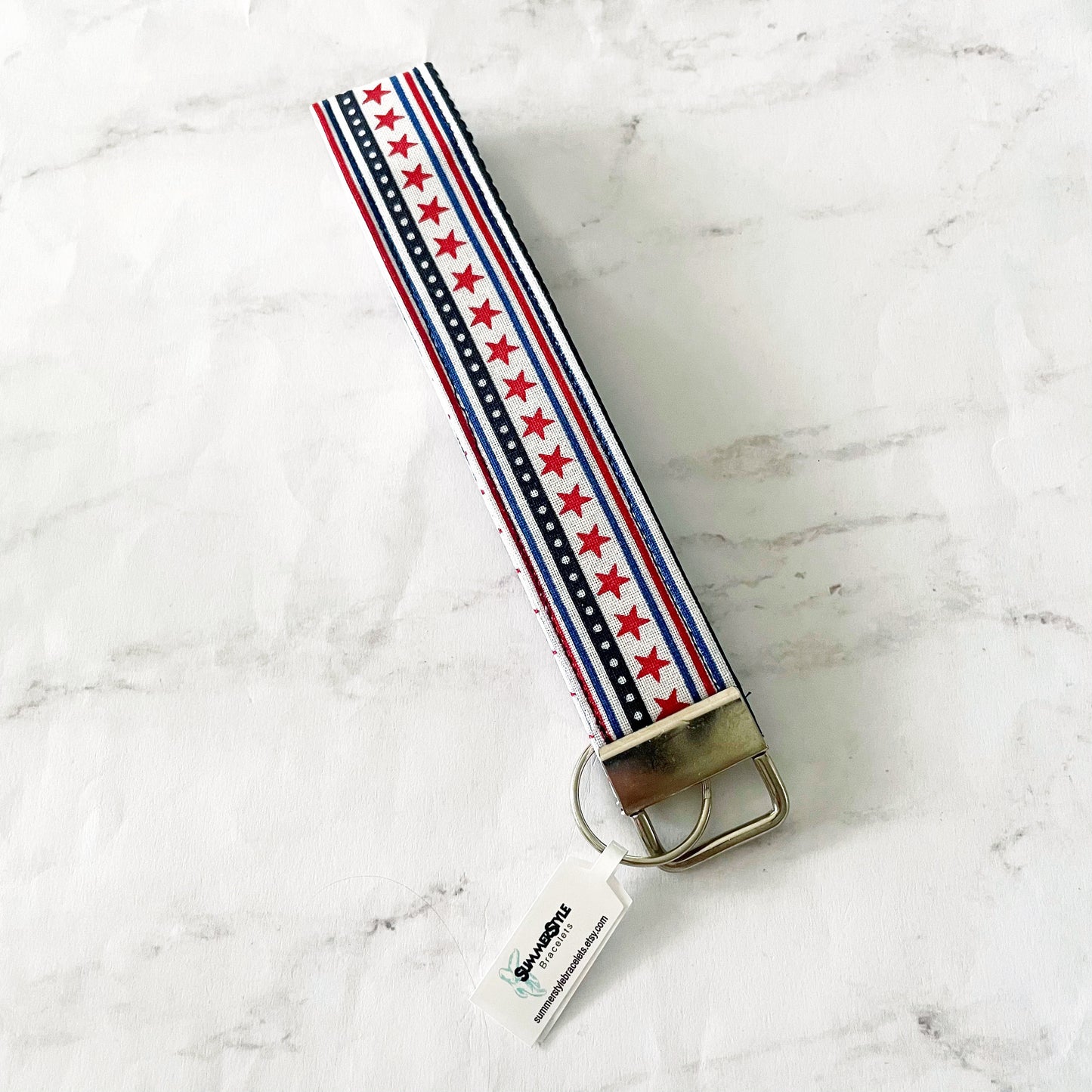 Stars & Stripes Key Fob Wristlet, 5.5in Wristlet Lanyard, Keychain Wristlet, Handmade Lanyard, SummerStyle Bracelets