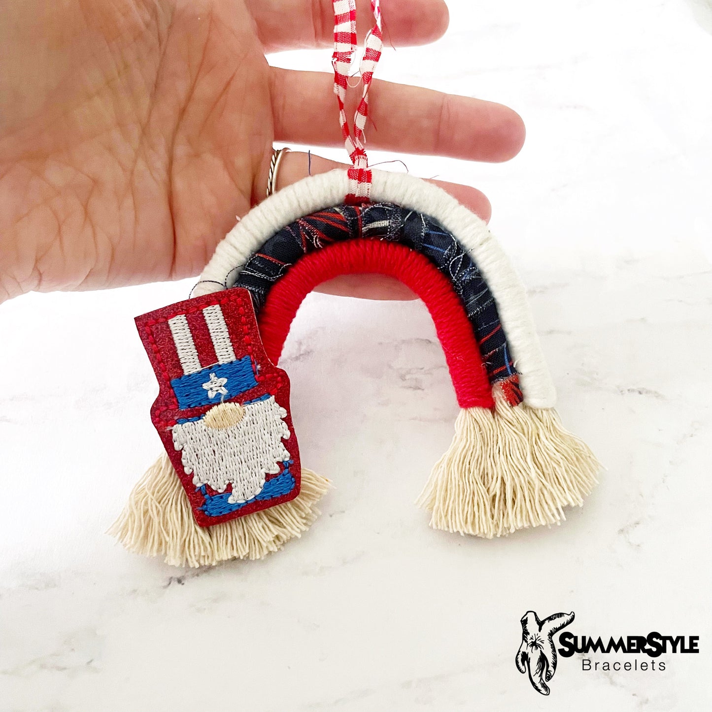 Independence Day Gnome Macrame Rainbow Car Charm, Macrame Wall Hanging, Boho Accessories, Macrame Rainbow, SummerStyle Bracelets