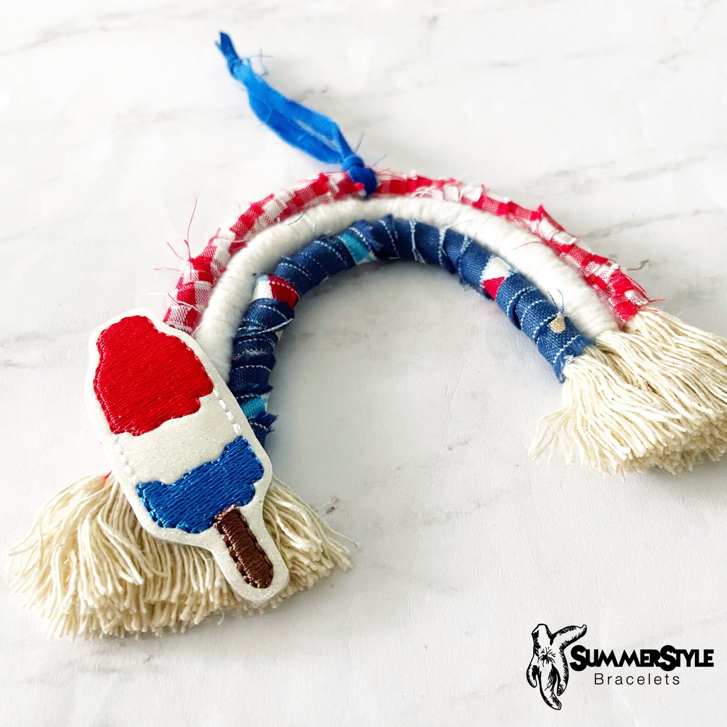 Patriotic Popsicle Macrame Rainbow Car Charm, Macrame Wall Hanging, Boho Accessories, Macrame Rainbow, SummerStyle Bracelets