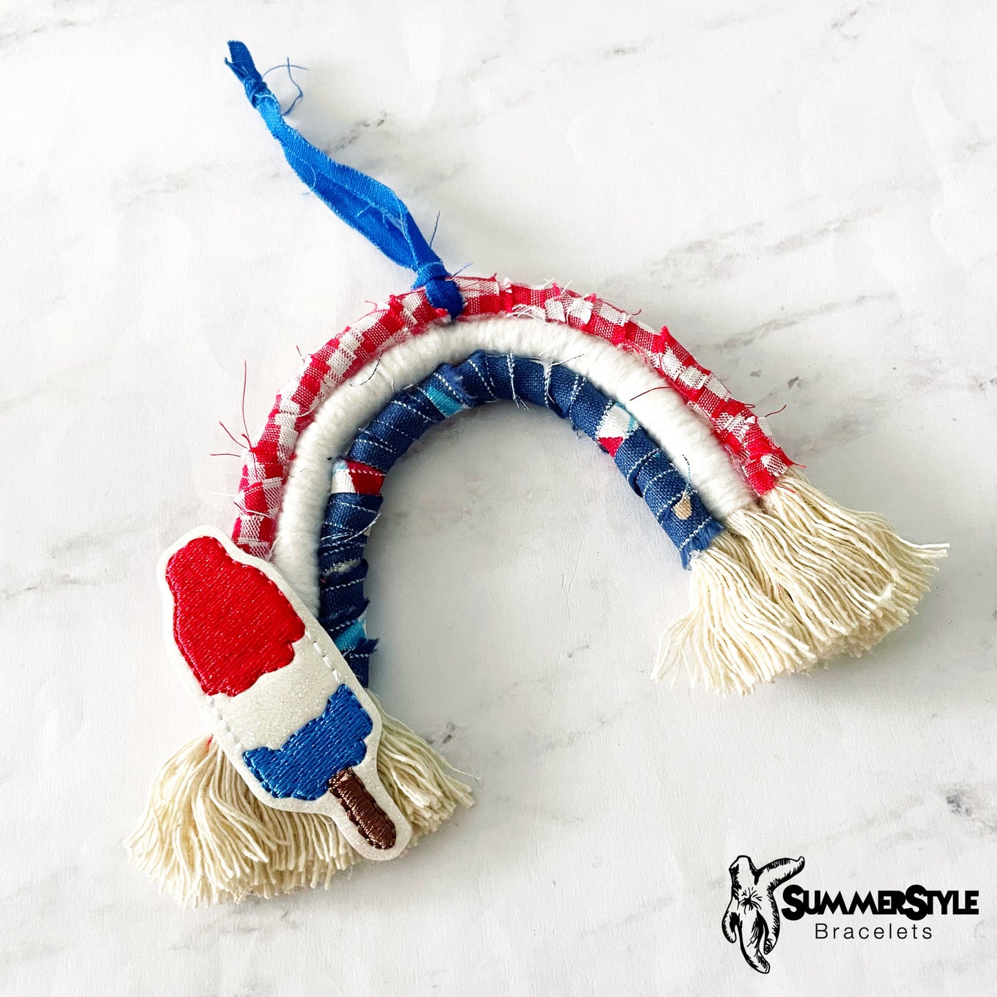 Patriotic Popsicle Macrame Rainbow Car Charm, Macrame Wall Hanging, Boho Accessories, Macrame Rainbow, SummerStyle Bracelets