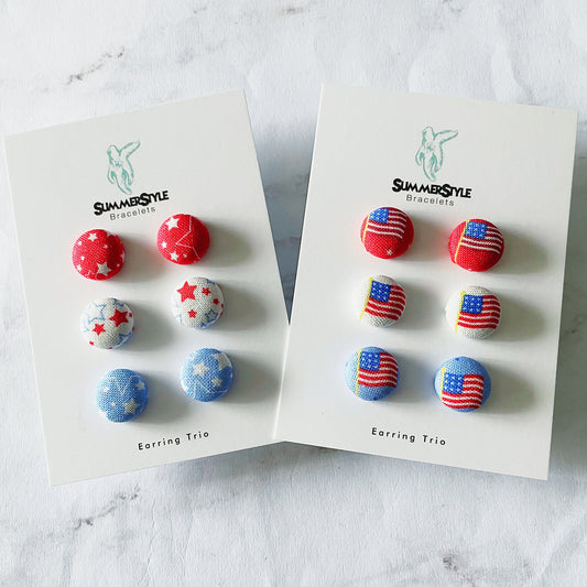 Fourth of July Stud Earring Set, Stud Earrings Trio, Americana Earrings, Patriotic Earrings, SummerStyle Bracelets